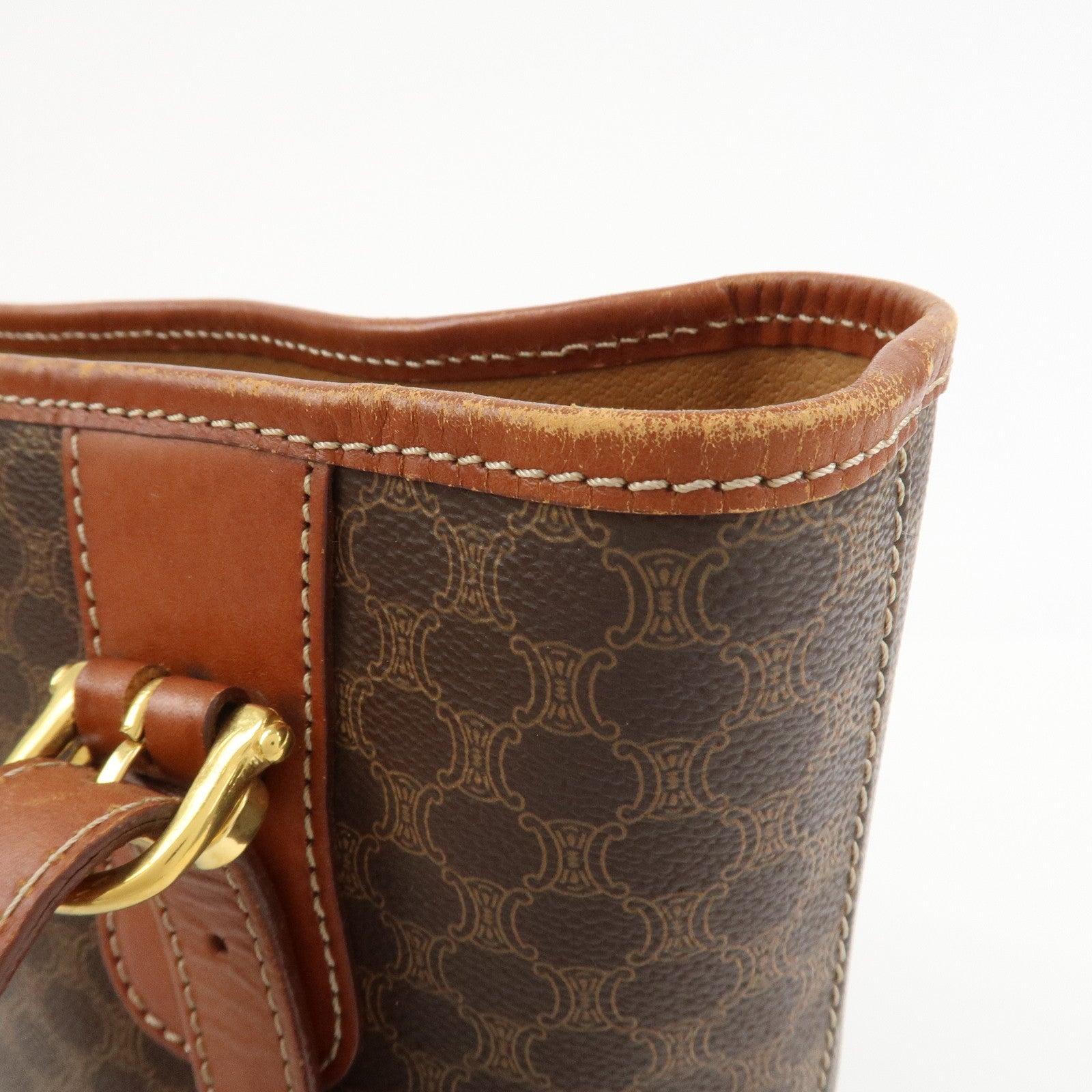 CELINE Macadam PVC Leather Tote Bag Hand Bag Shoulder Bag Brown