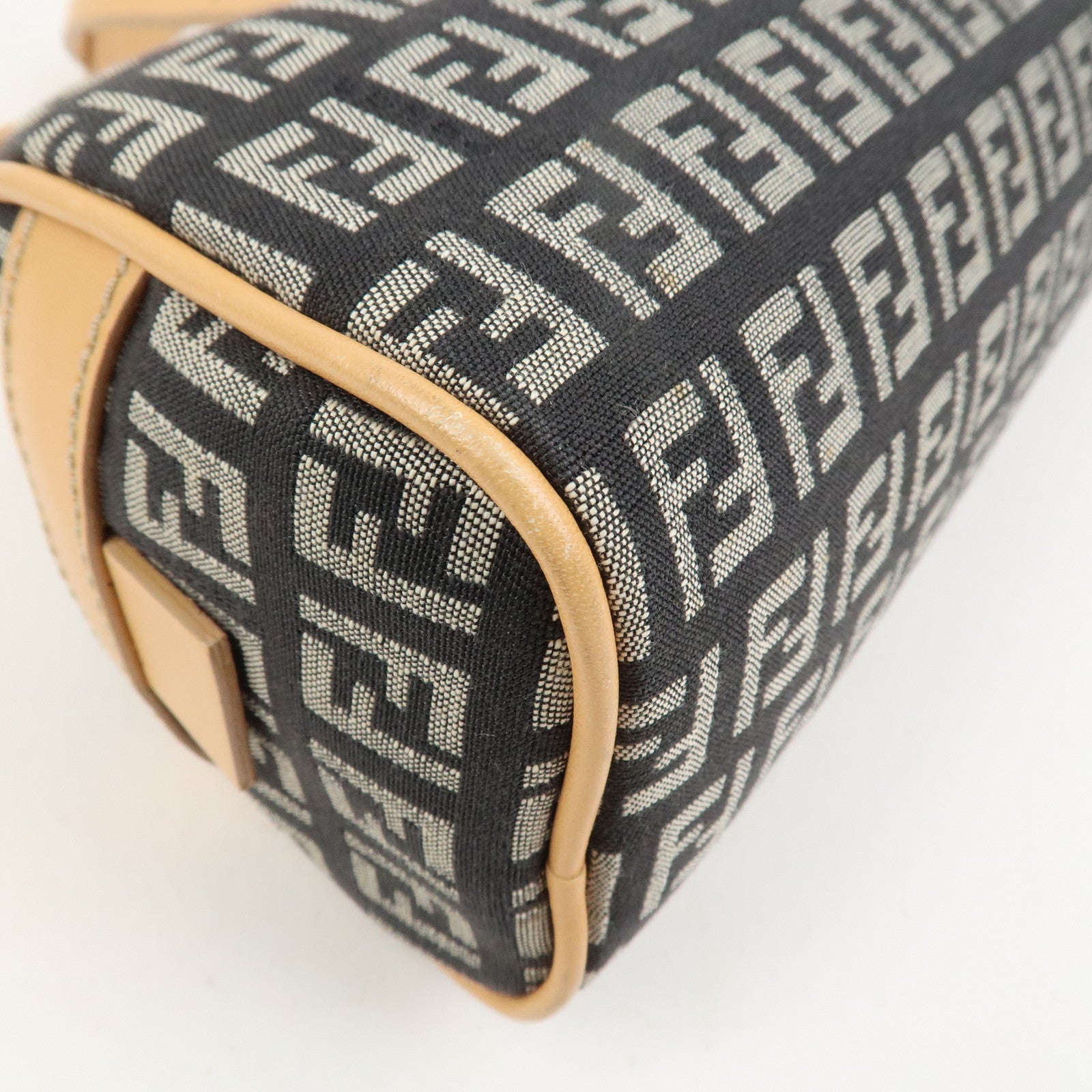 FENDI Zucchino Canvas Leather Mini Boston Bag Hand Bag Black 8BL007