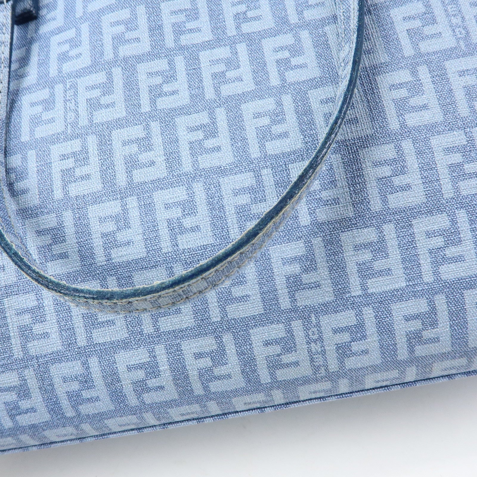 FENDI Logo Zucchino PVC Hand Bag Tote Bag Light Blue 8BH132