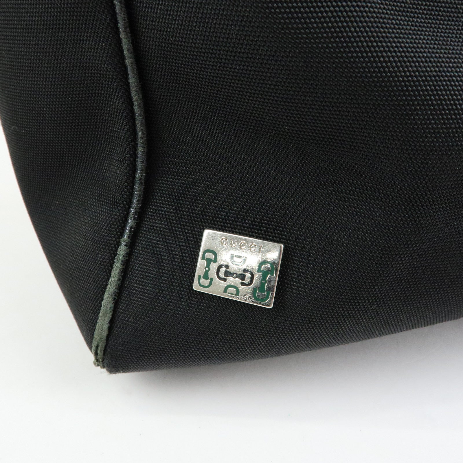 GUCCI Sherry Nylon Leather Tote Bag Hand Bag Black 145758