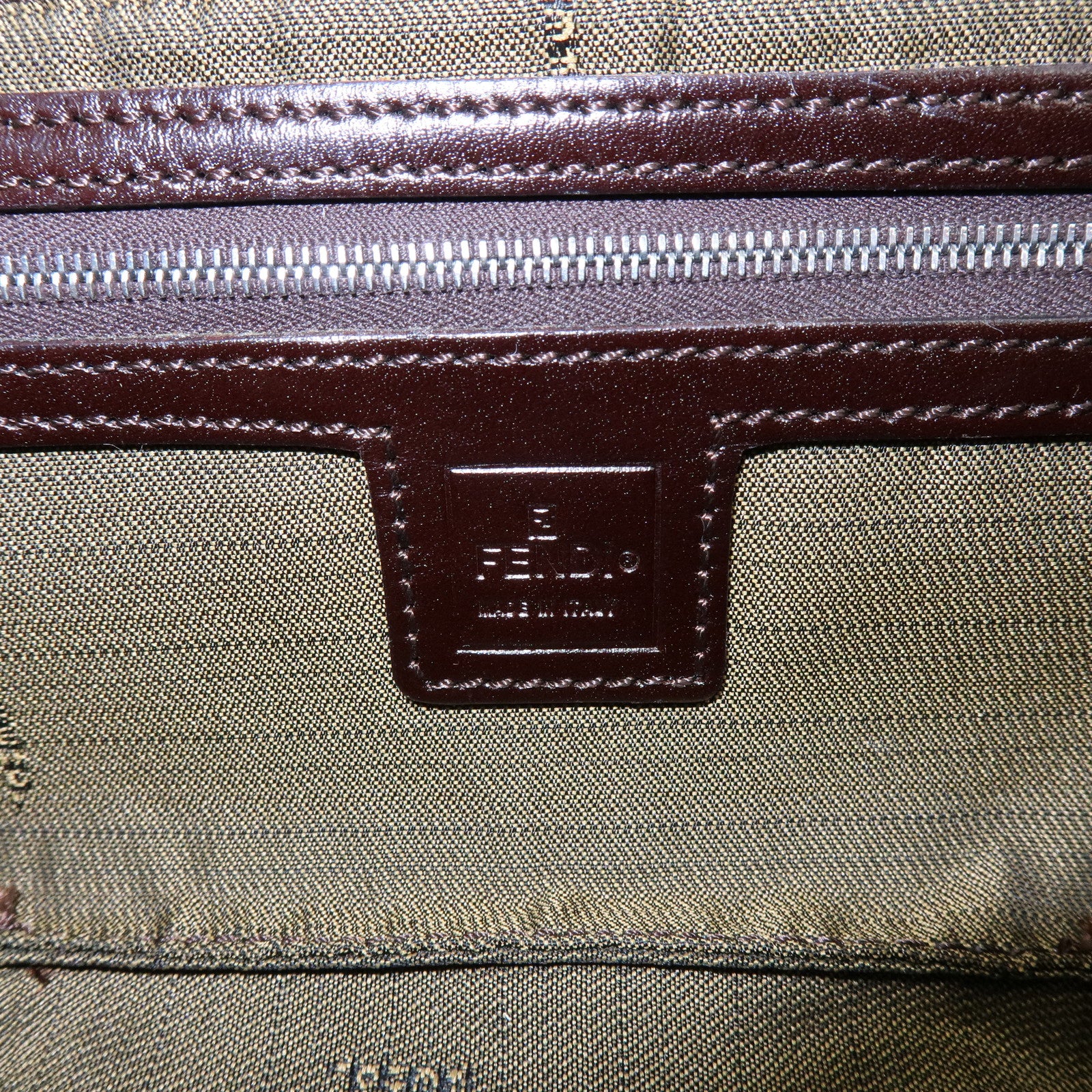 FENDI Mamma Baguette Zucca Canvas Leather Hand Bag Shoulder Bag