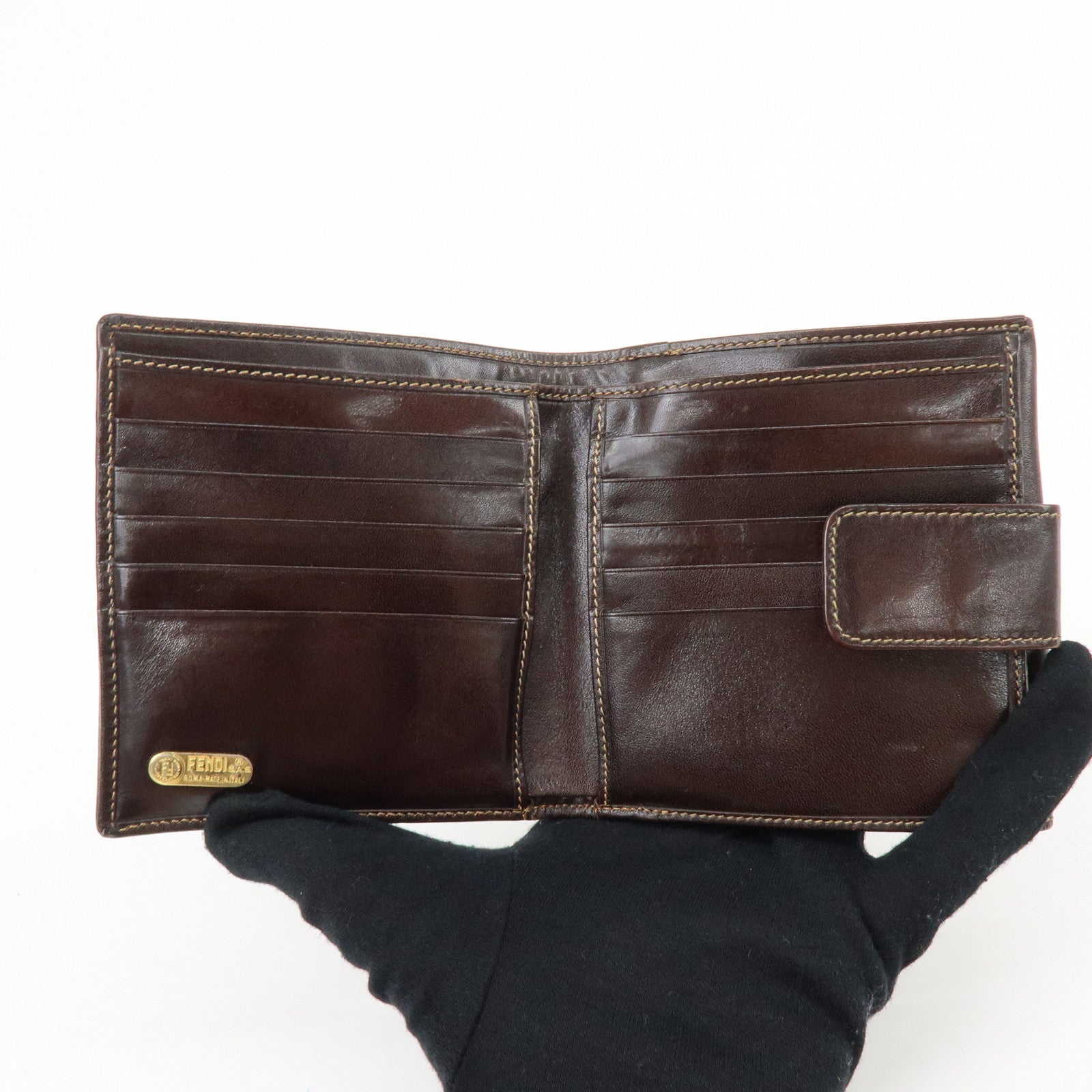 FENDI Zucca Canvas Leather Compact Wallet Brown 2251-01695-079