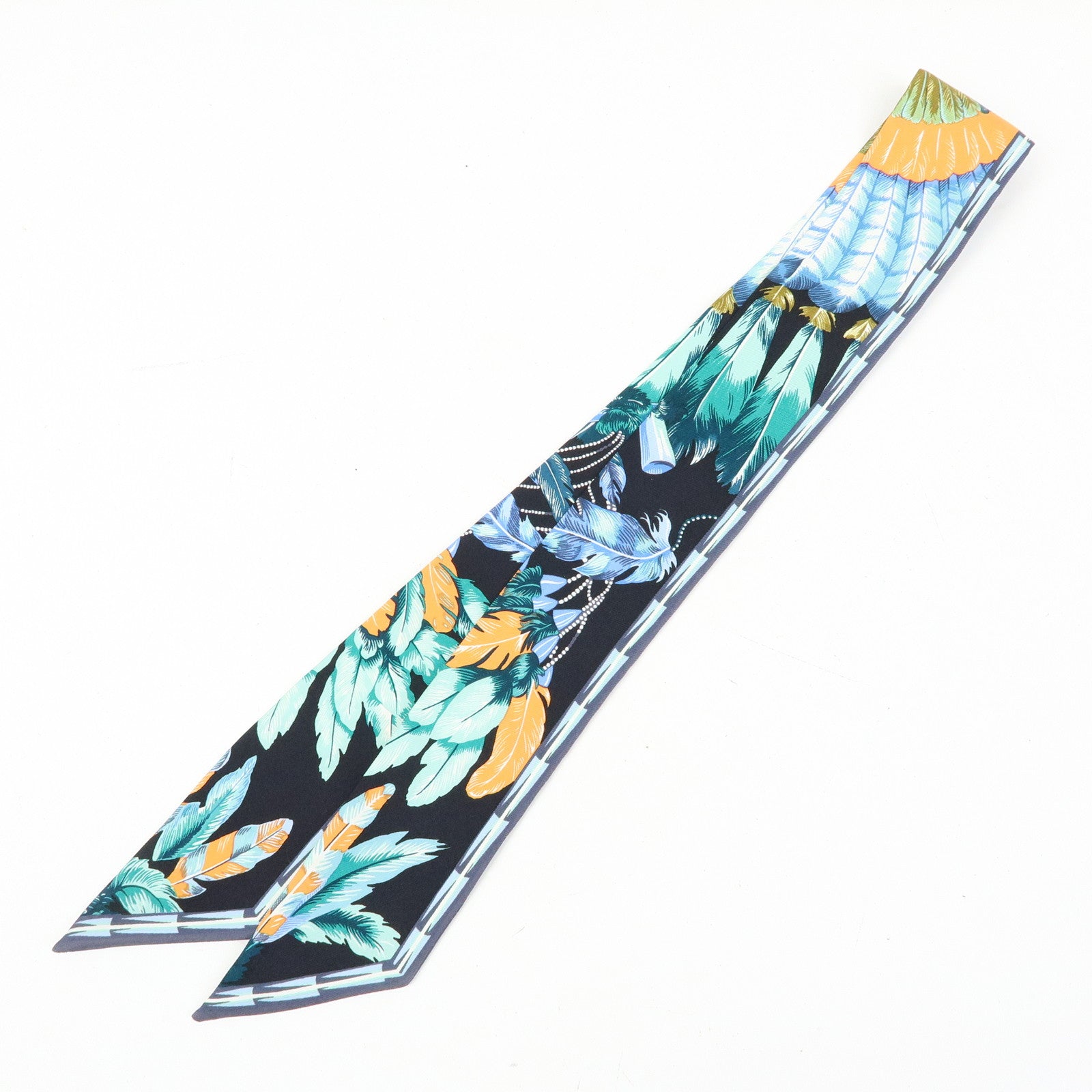 HERMES Silk 100% Twilly Scarf Brazil Black Blue