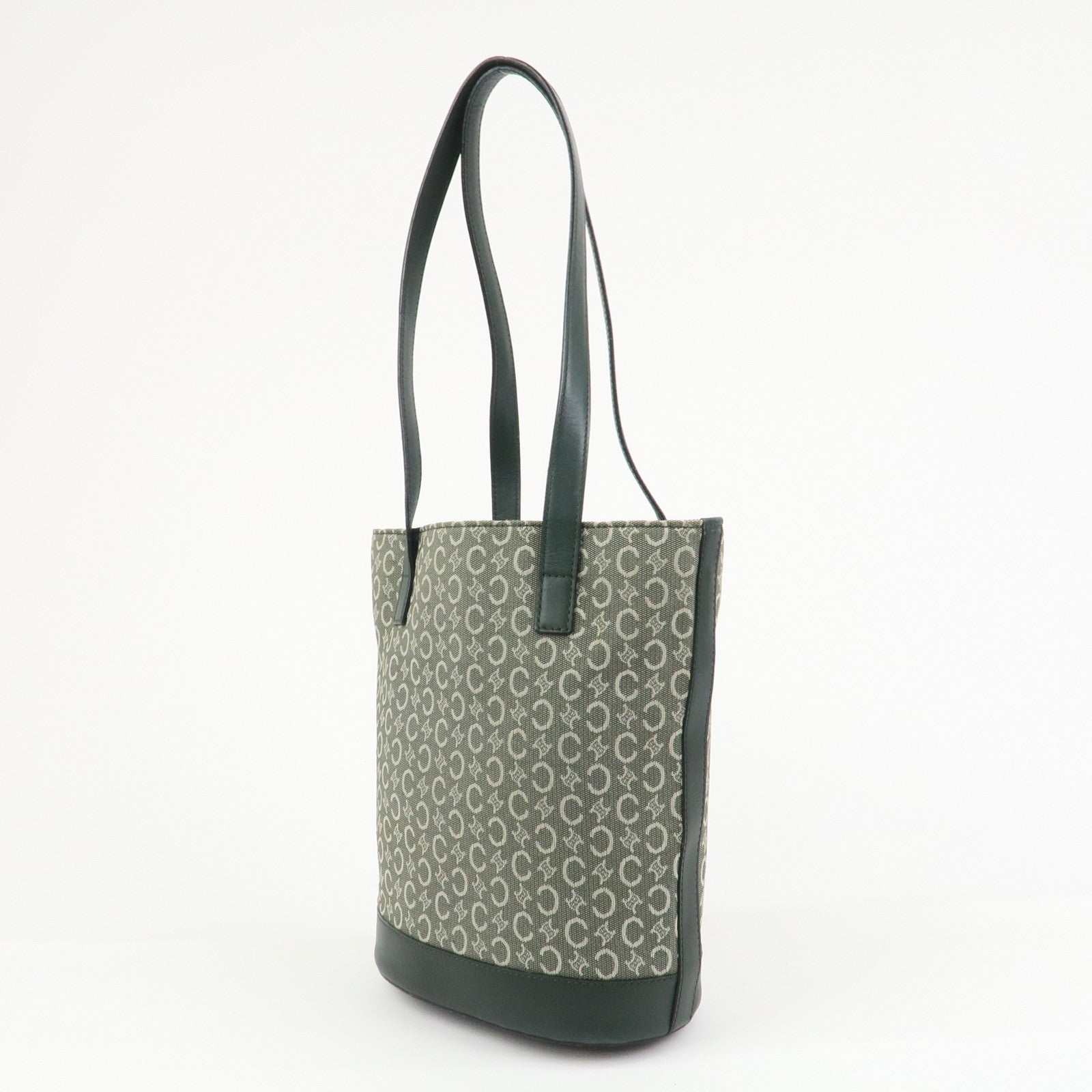 CELINE C Macadam Canvas Leather Tote Bag Shoulder Bag Dark Green