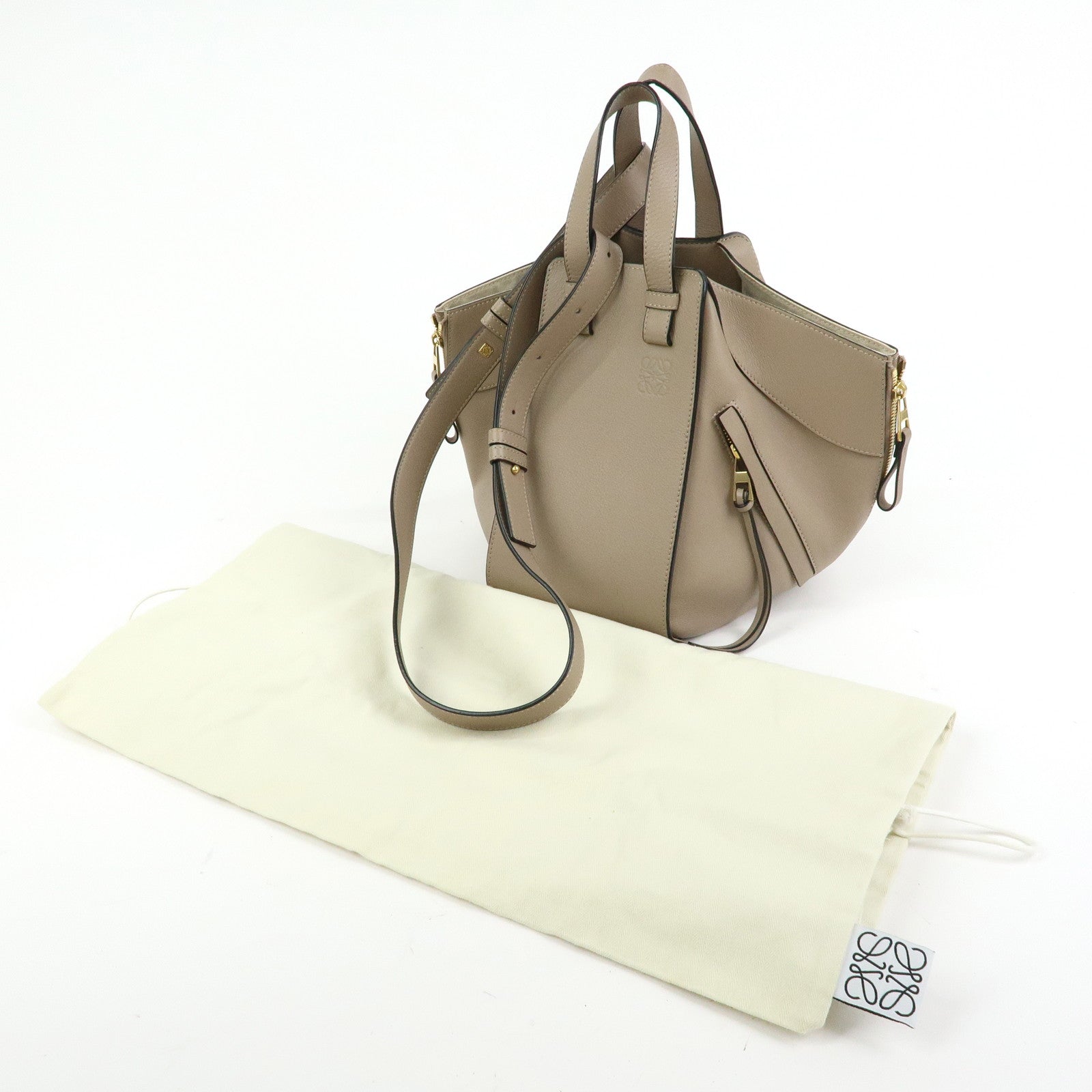 LOEWE Anagram Hammock Small Leather Shoulder Crossbody Bag Greige