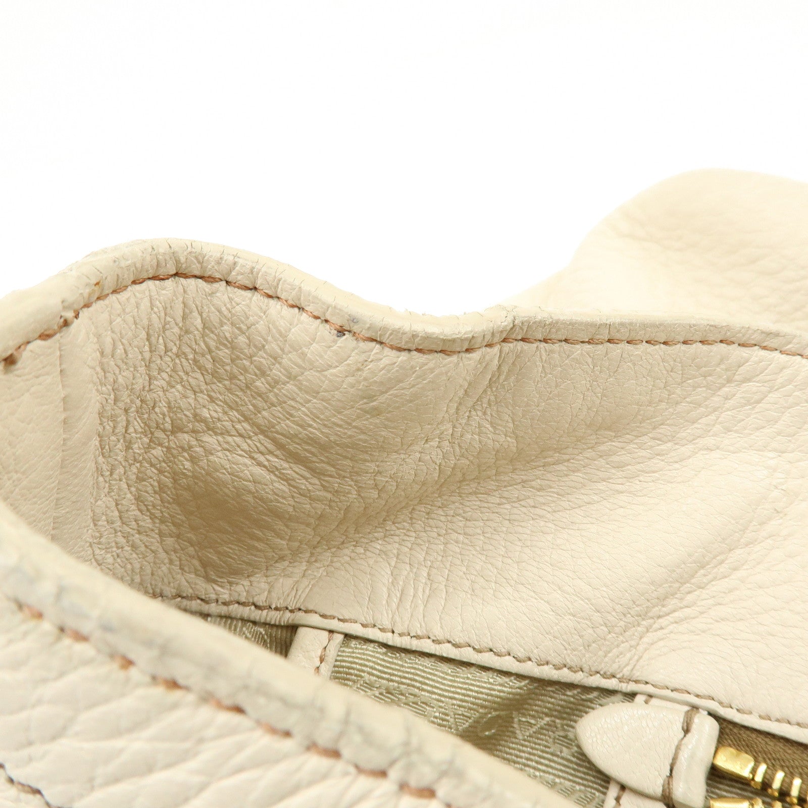 PRADA Logo Leather 2Way Bag Hand Bag Shoulder Bag Ivory