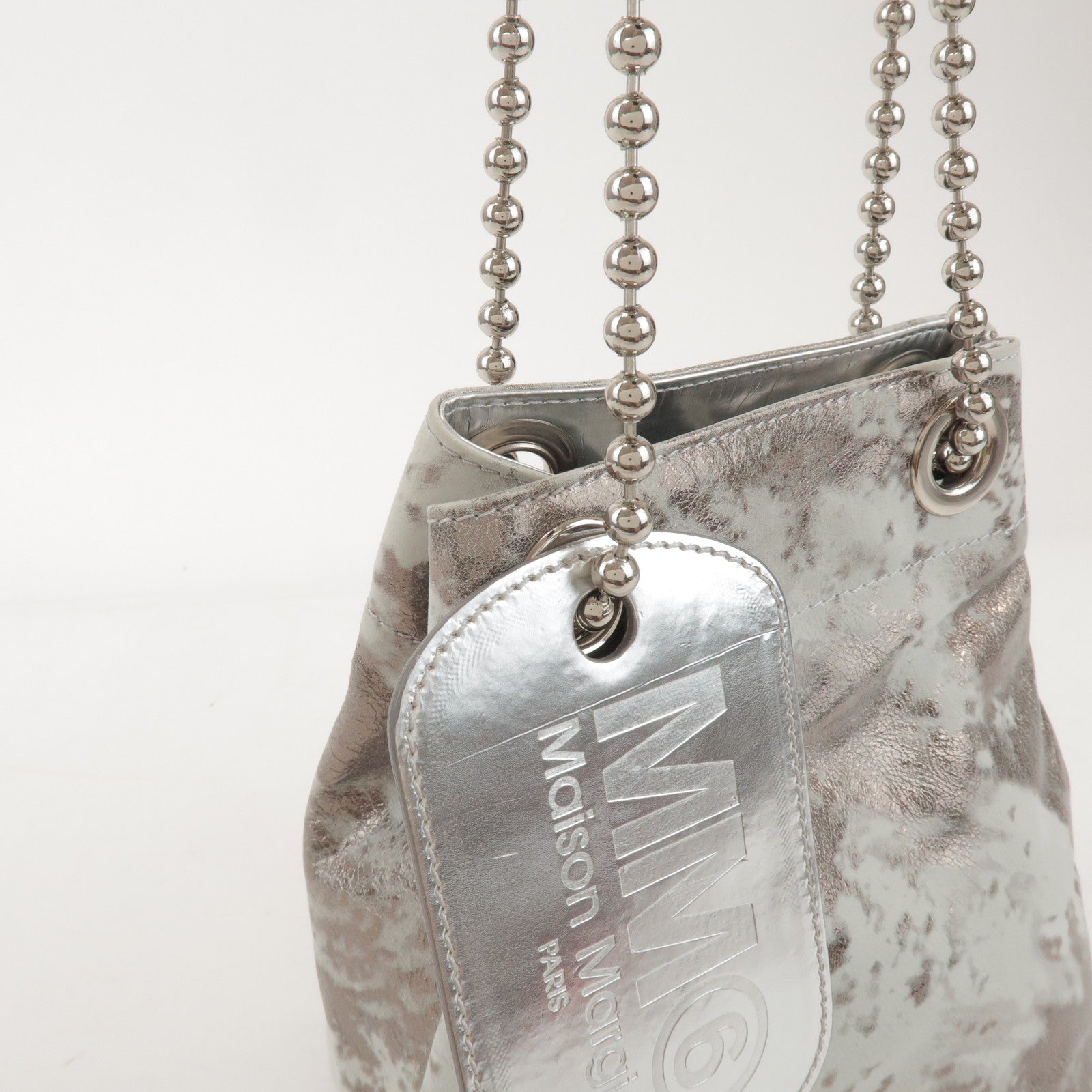 Maison Margiela MM6 Faux Leather Shoulder Bag Silver S41WC0015