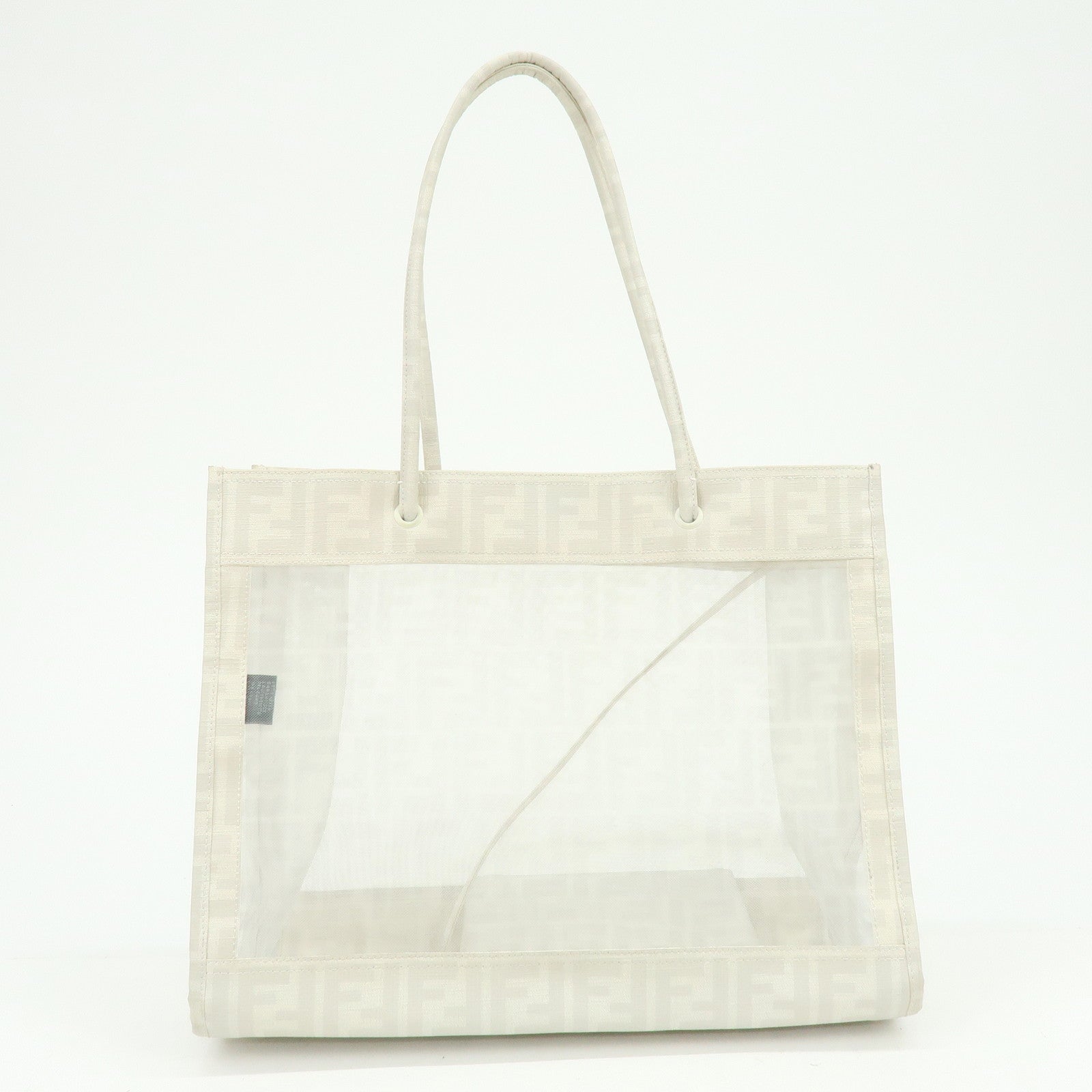 FENDI Zucca Mesh PVC Coated Tote Bag Shoulder Bag White 8BH183