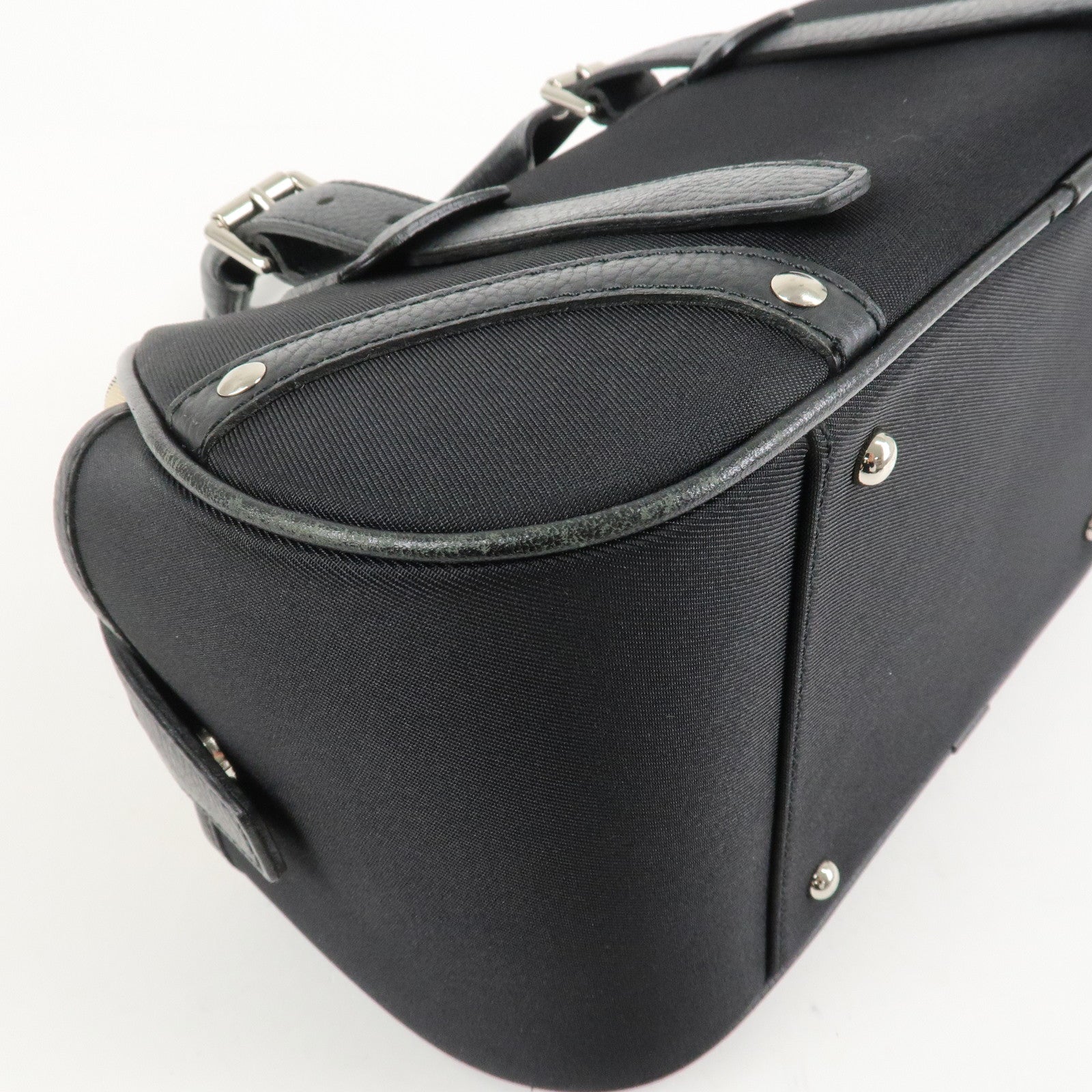BURBERRY Canvas Leather Nova Plaid Boston Bag Black Beige Used