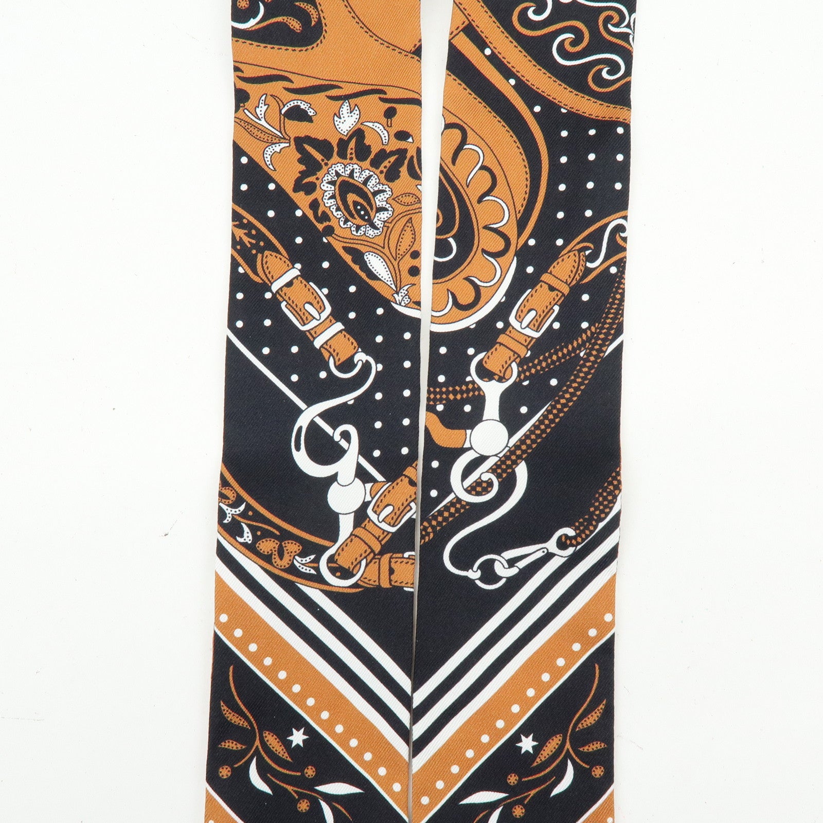 HERMES Silk 100% Twilly Festival Des Amazones Brown Black