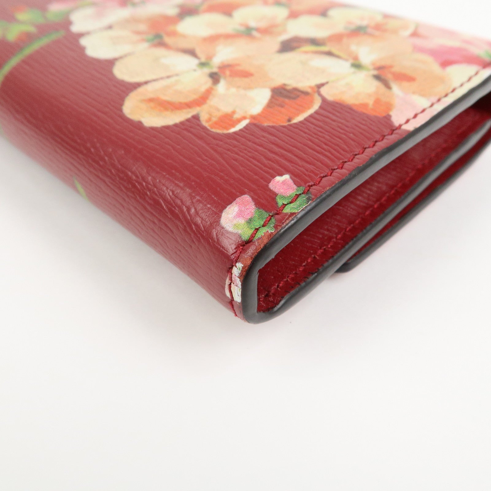 GUCCI Leather Long Wallet Flower Print Red 410100