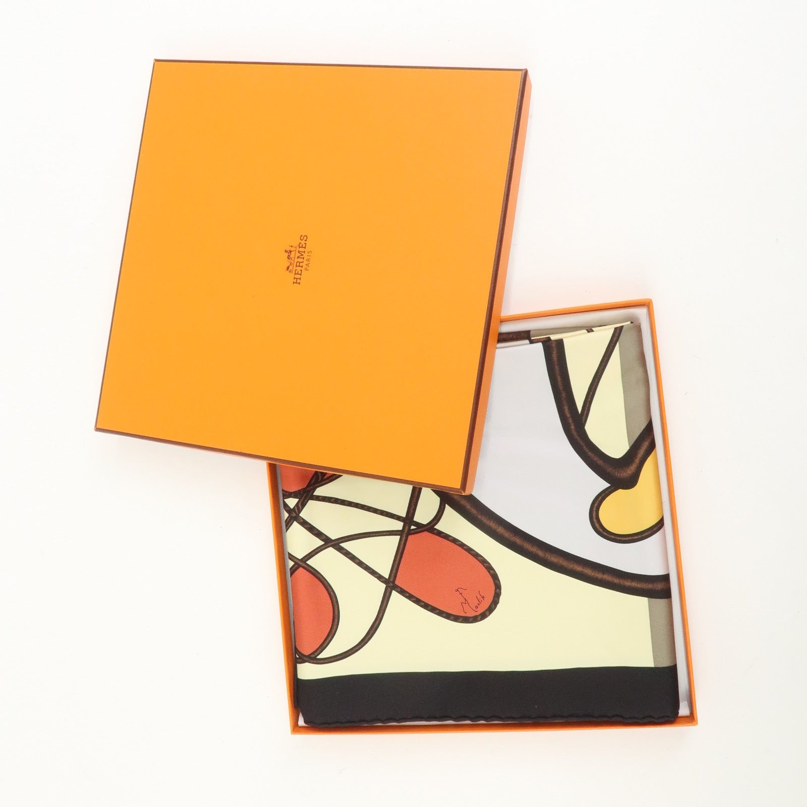 HERMES Carre 90 Silk 100% Coup de Fouet Scarf Black Multicolor