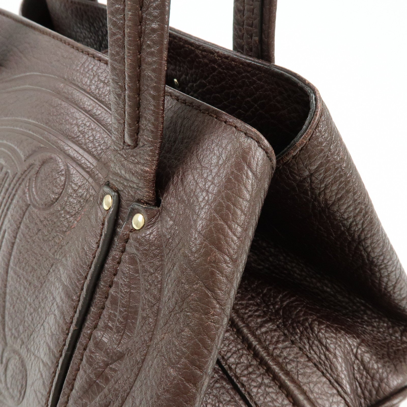 CELINE Macadam Leather Tote Bag Shoulder Bag Dark Brown