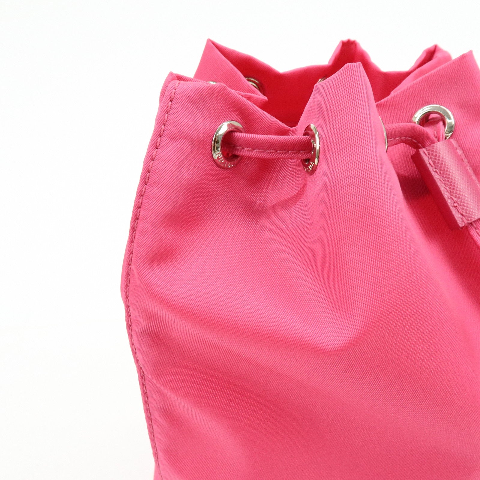 PRADA Triangle Logo Nylon Leather Drawstring Pouch Pink 1N0369