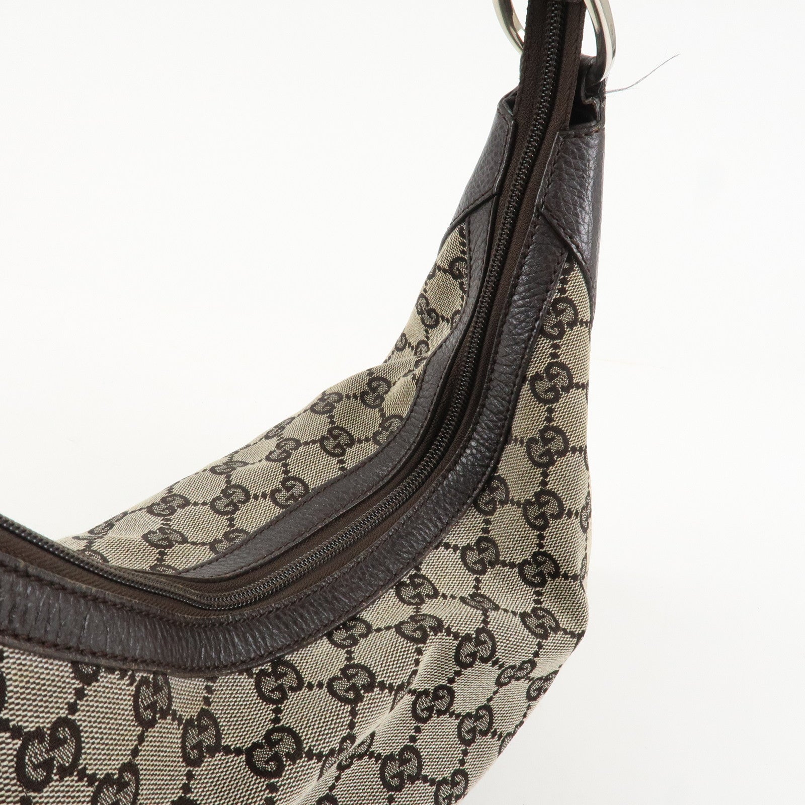 GUCCI GG Canvas Leather Shoulder Bag Hand Bag Brown 257297 Used