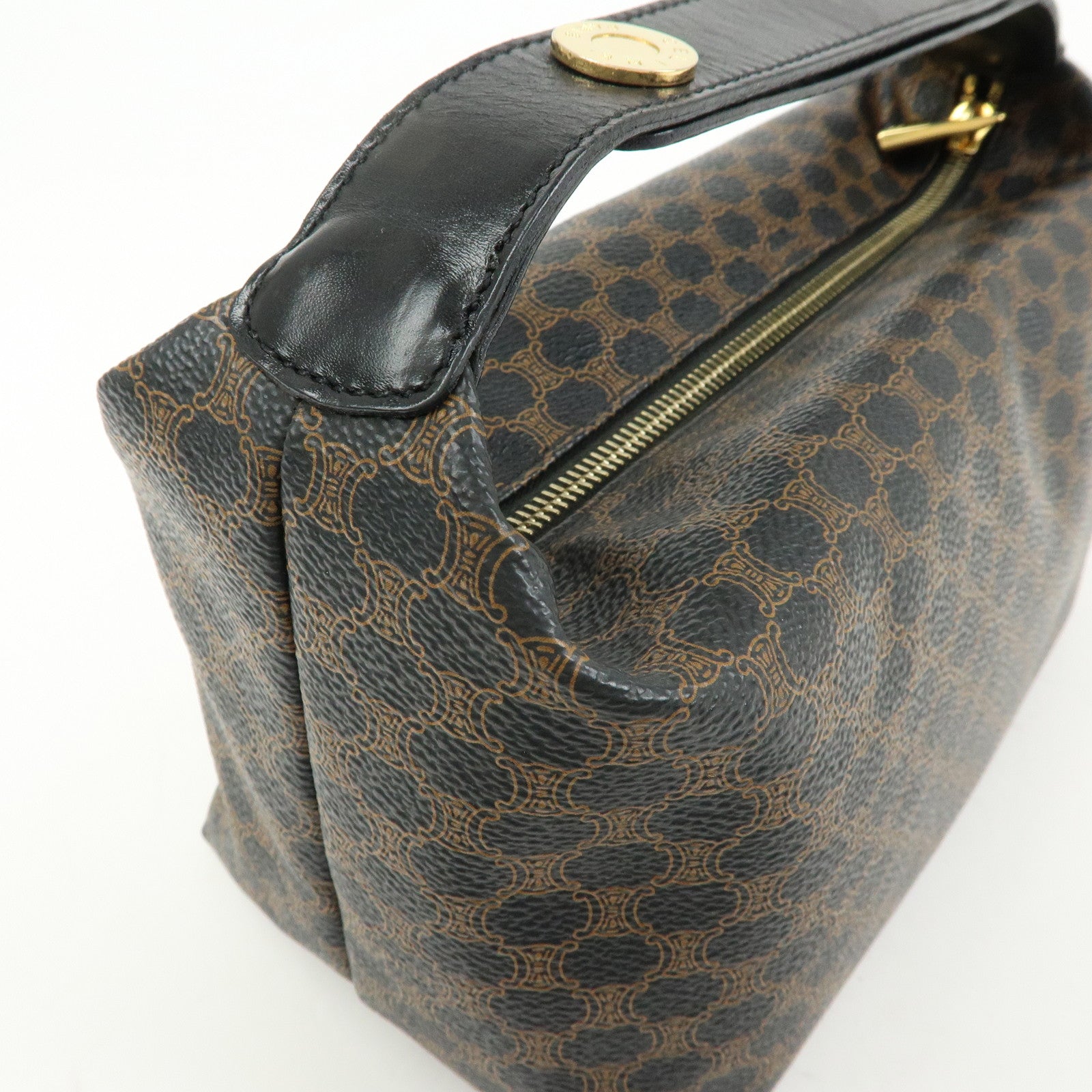 CELINE Macadam PVC Leather Mini Hand Bag Brown Black