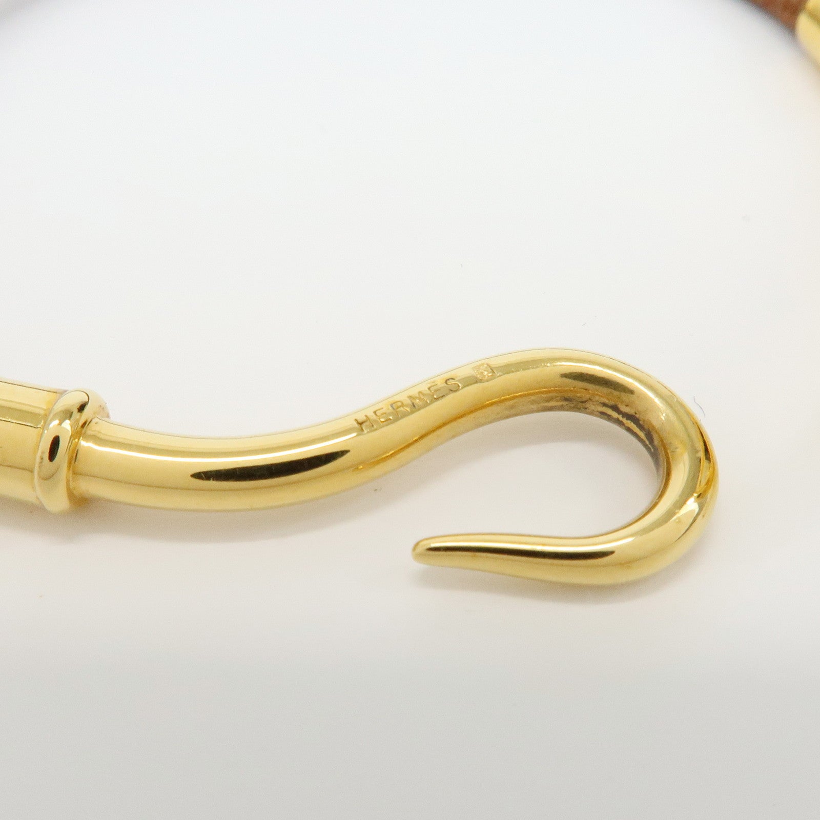 HERMES Jumbo Choker Leather Metal Bracelet Brown Gold
