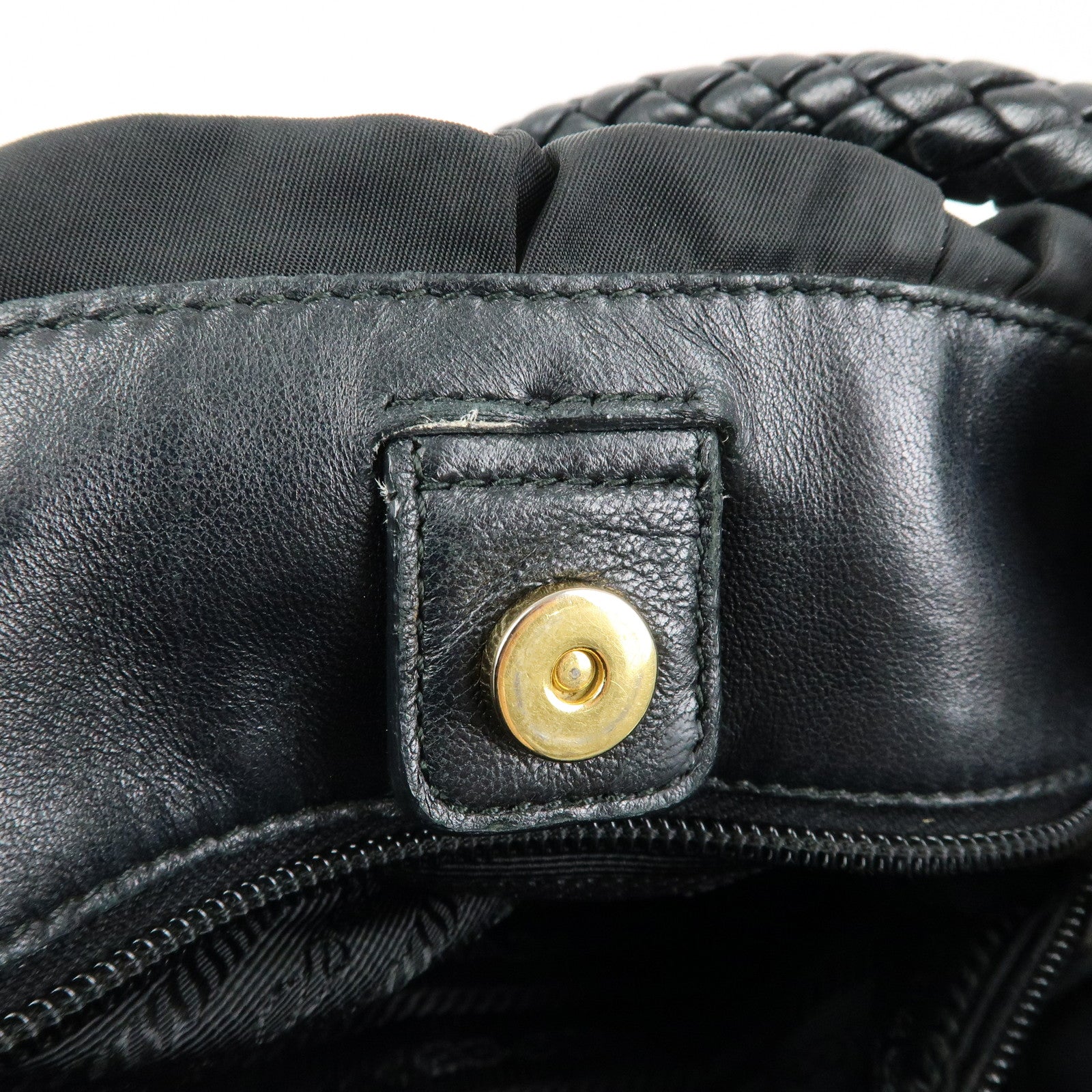 PRADA Ribbon Nylon Leather Shoulder Bag Hand Bag Black