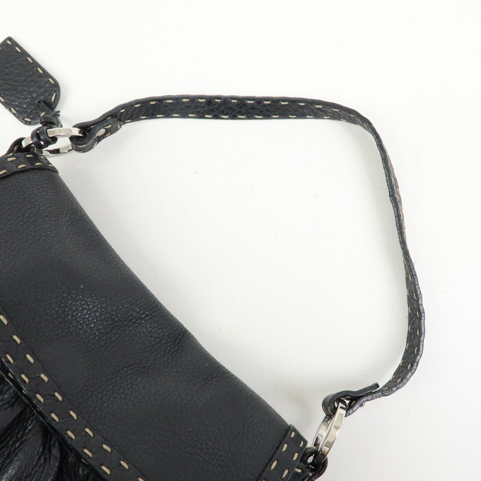 FENDI Selleria Leather Shoulder Bag Hand Bag Black 8BR356