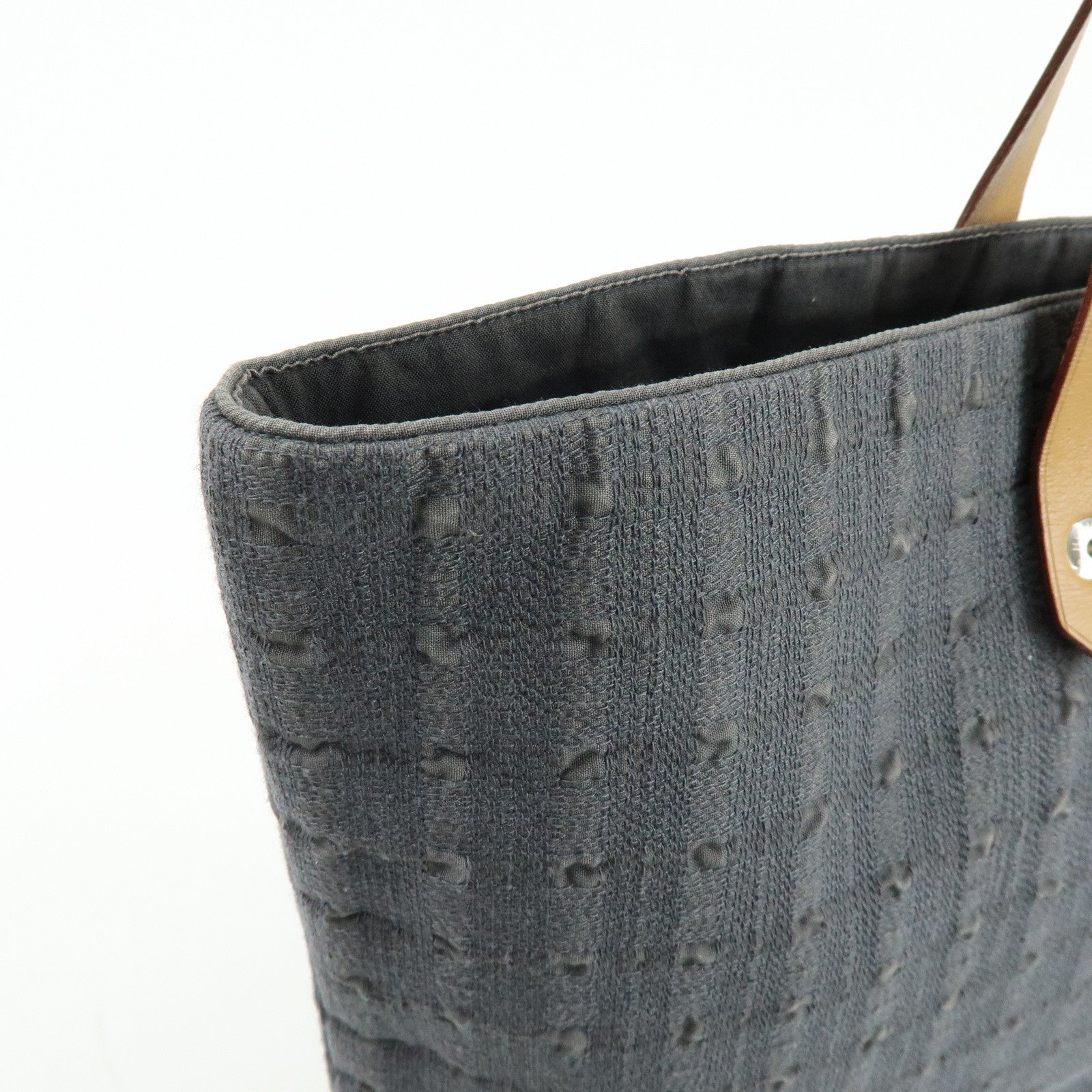 HERMES Amedaba GM Canvas Leather Tote Bag Hand Bag Gray