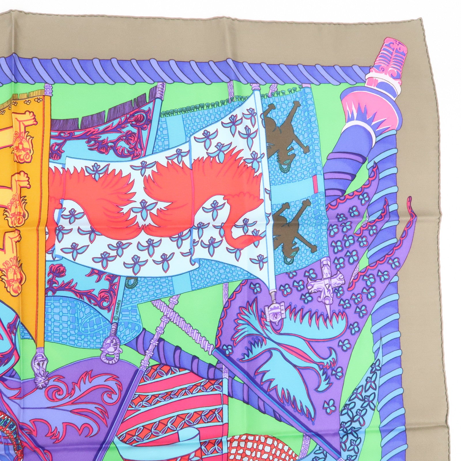 HERMES Carre 90 Silk 100% Etendards et Bonnieres Scarf Multi Color