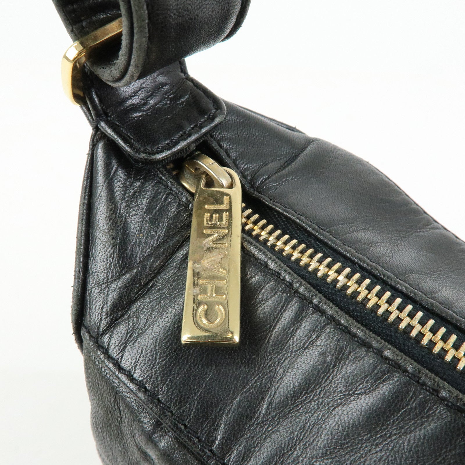 CHANEL Chocolate Bar COCO Mark Lamb Skin Hand Shoulder Bag Black