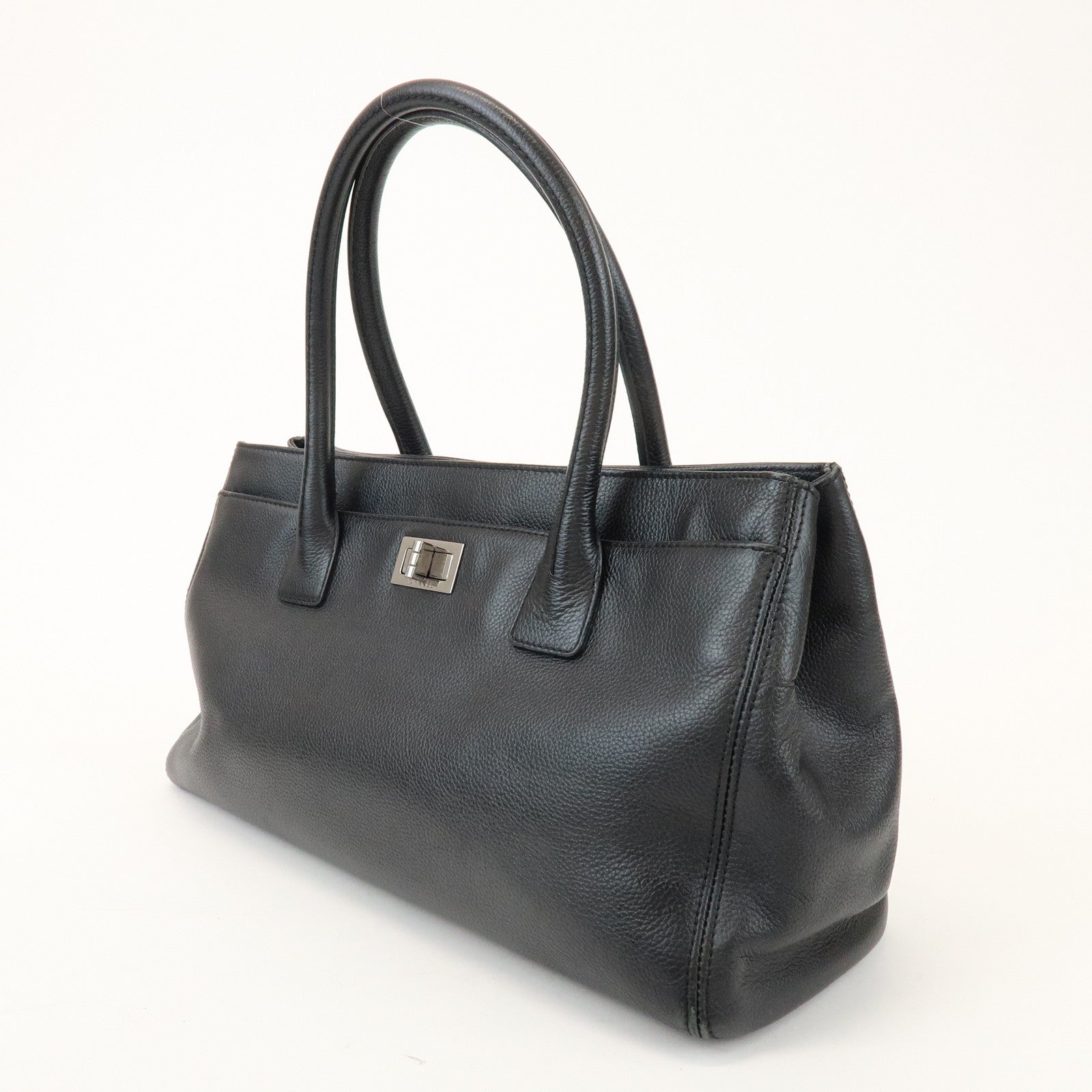 CHANEL 2.55 Calf Leather Executive Tote Bag Hand Bag Black