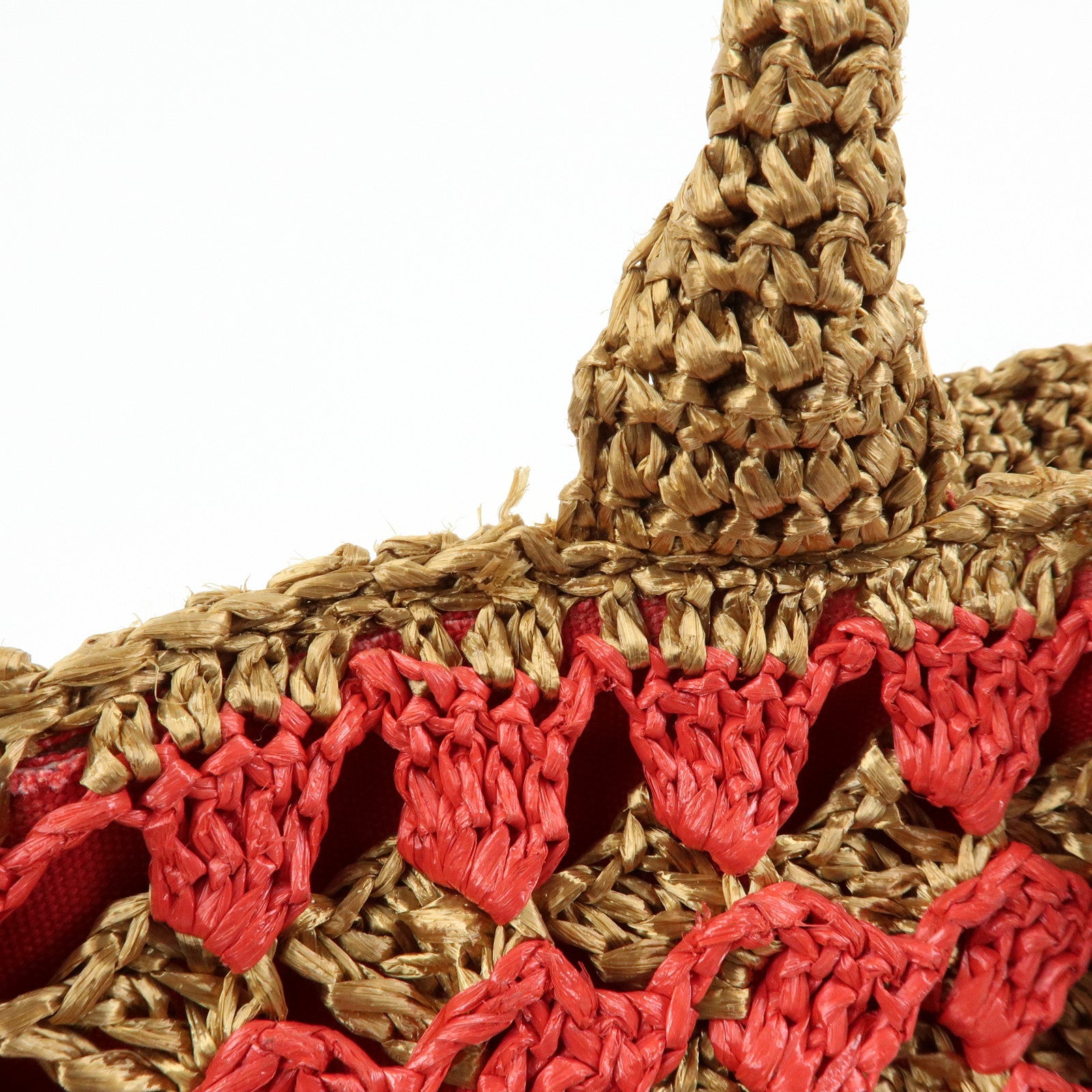 PRADA Triangle Logo Raffia 2Way Bag Hand Bag Shoulder Bag Red Brown