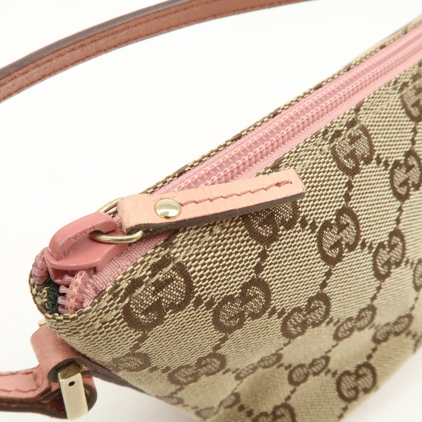 GUCCI Boat Bag GG Monogram Canvas Leather Hand Bag Brown Pink 07198