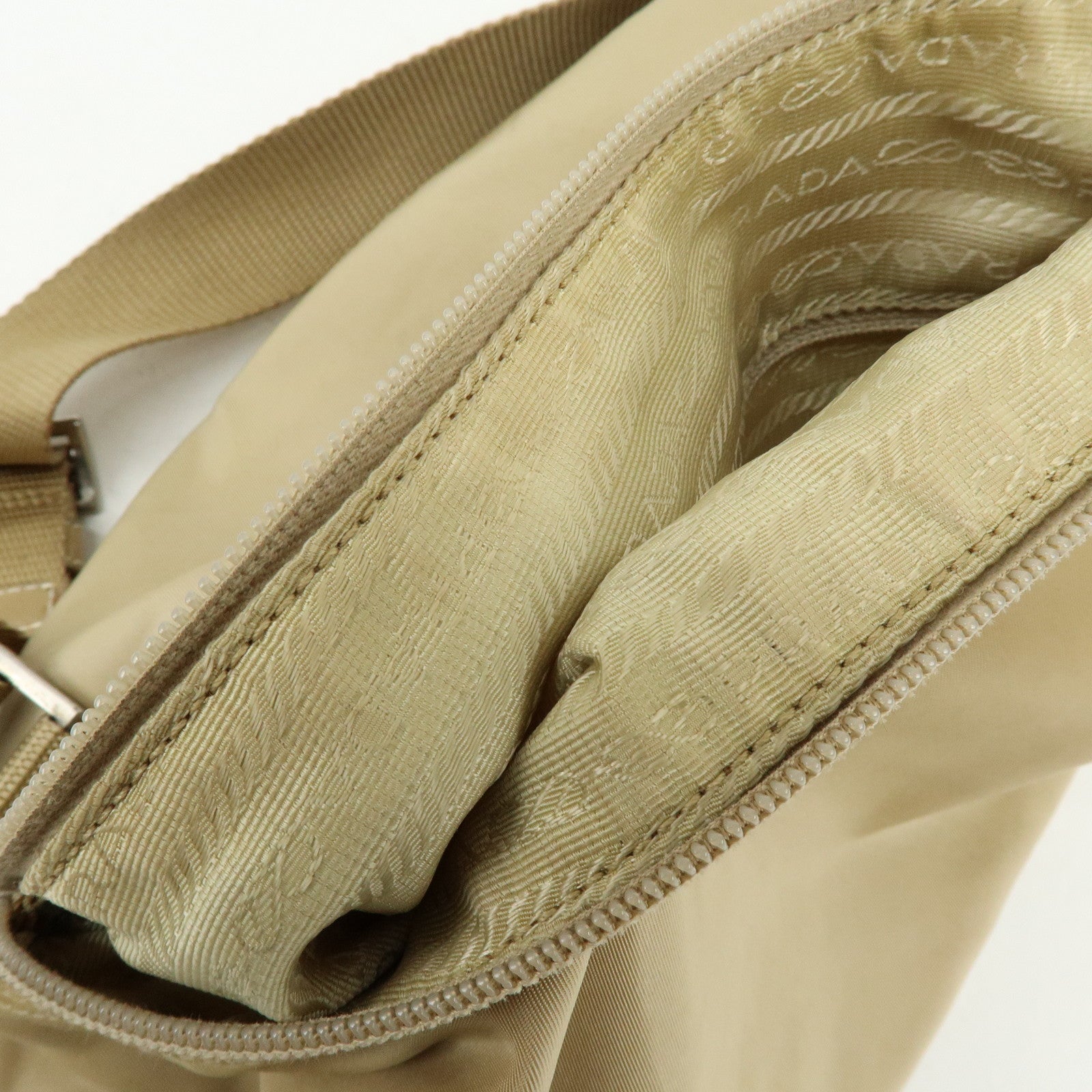 PRADA Triangle Logo Nylon Leather Shoulder Bag Hand Bag Beige