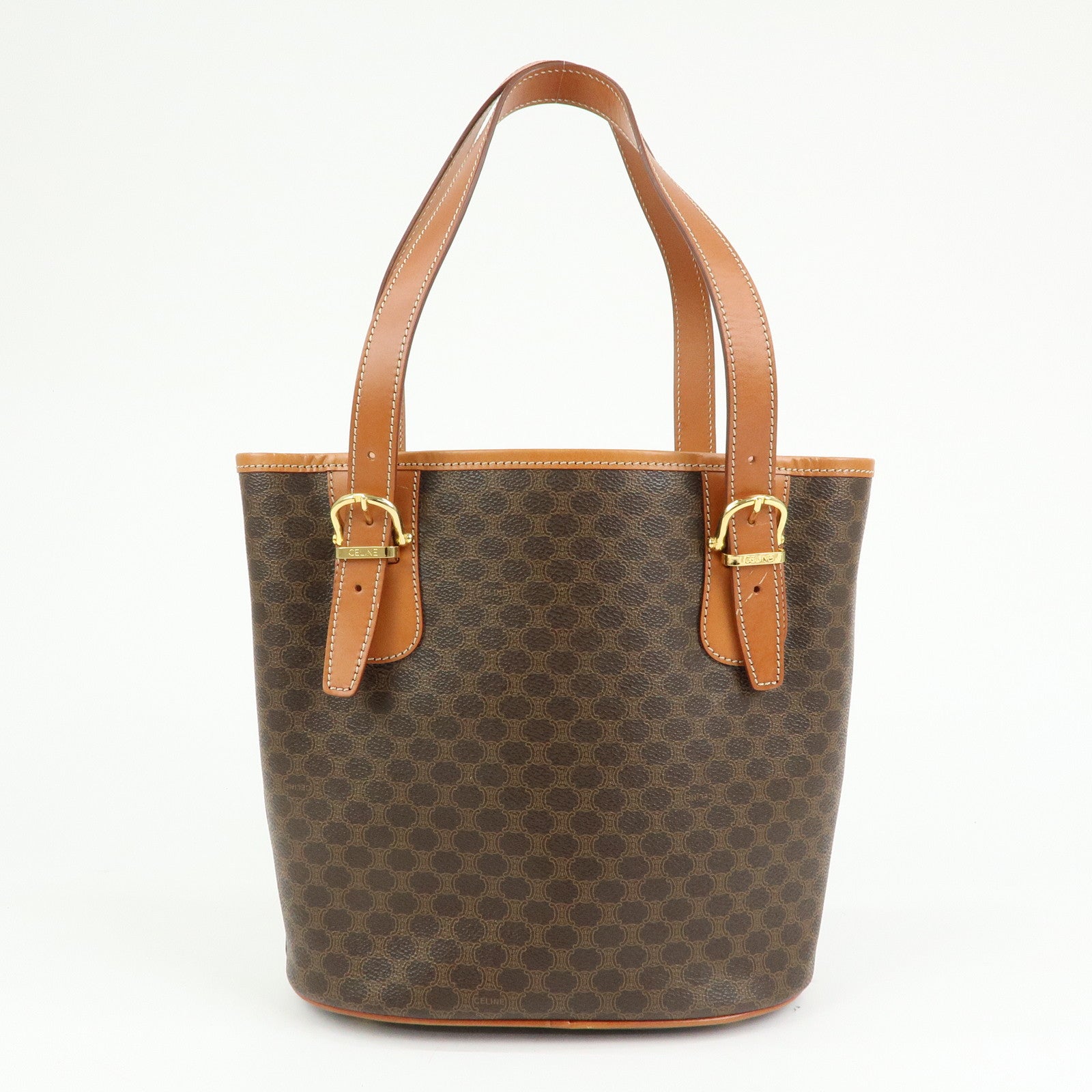 CELINE Macadam PVC Leather Tote Bag Hand Bag Shoulder Bag Brown