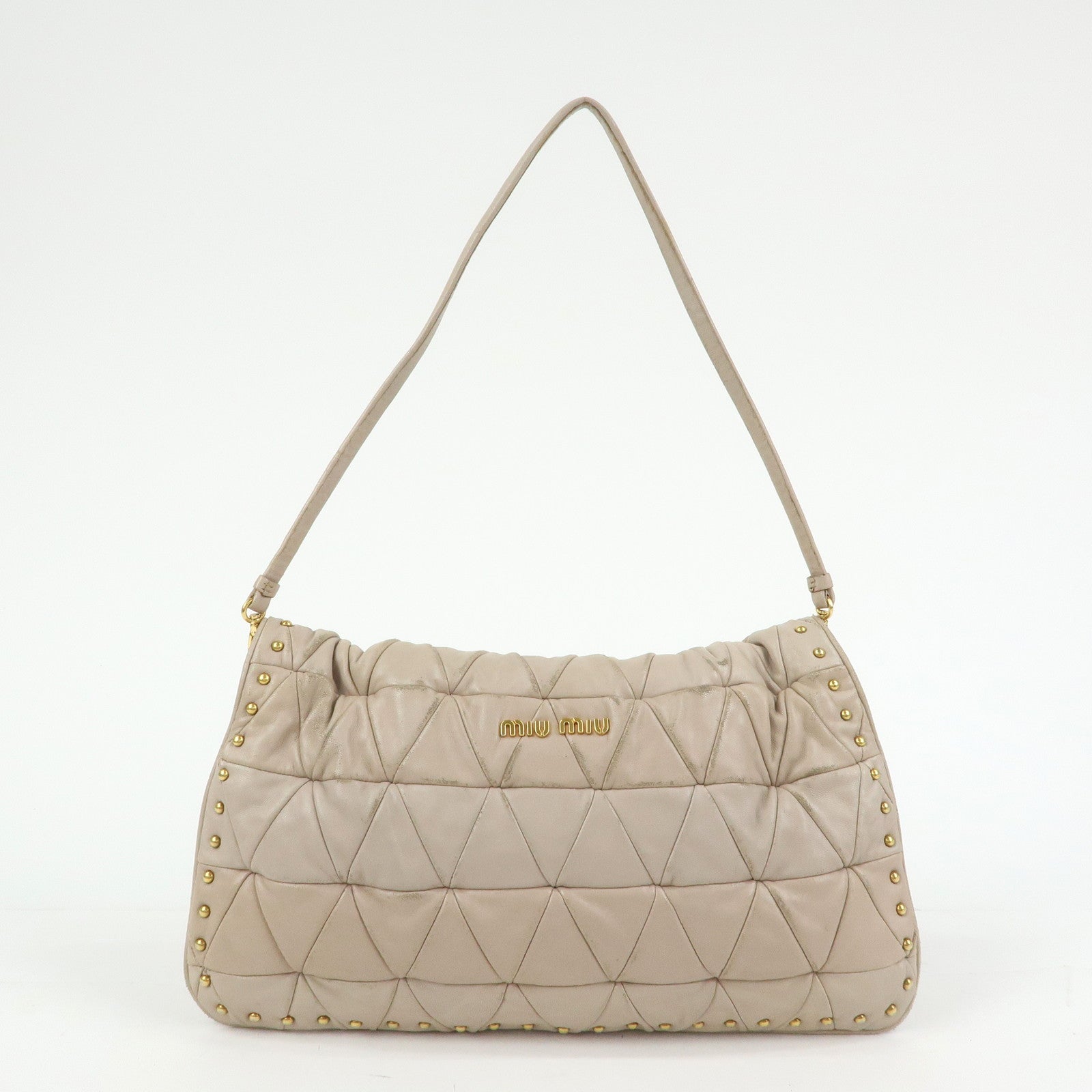 MIU MIU Nappa Leather 2Way Bag Hand Bag Shoulder Bag Beige