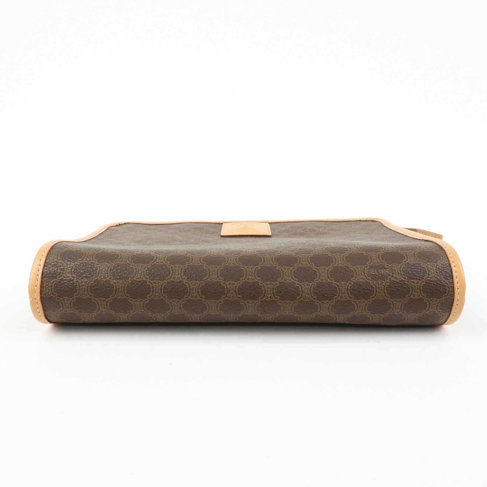 CELINE Macadam PVC Leather Clutch Bag Cosmetic Pouch Brown