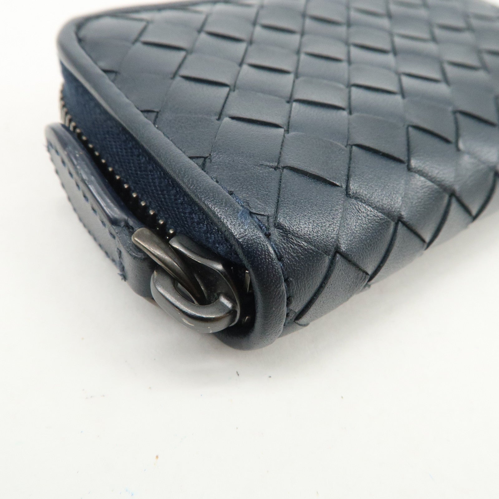 BOTTEGA VENETA Intrecciato Leather Coin Case Navy 114075