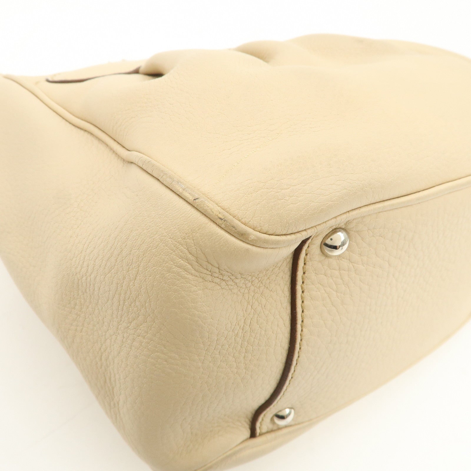 Ferragamo Gancini Leather 2Way Bag Hand Bag Shoulder Bag Beige