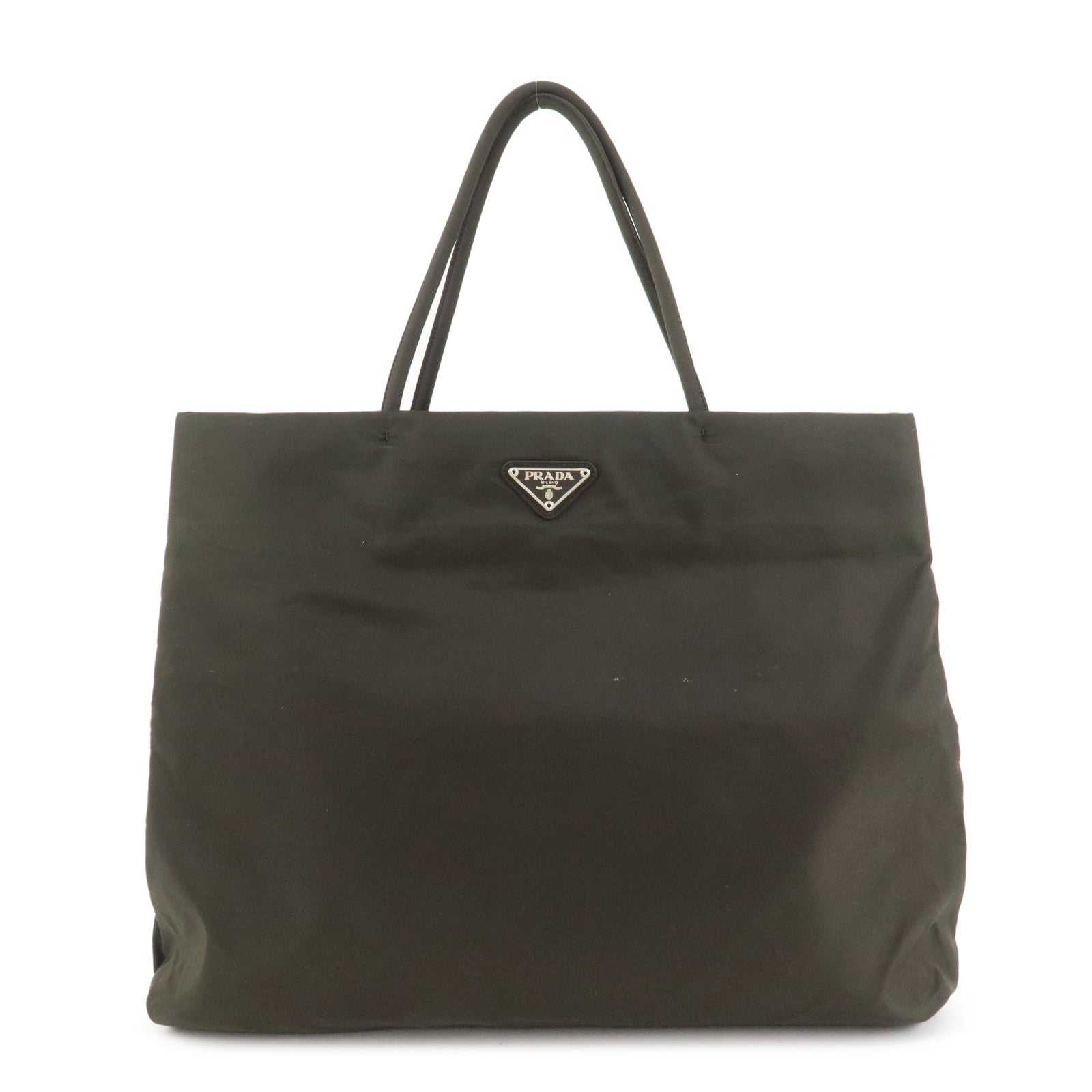 PRADA Triangle Logo Nylon Tote Bag Hand Bag Brown