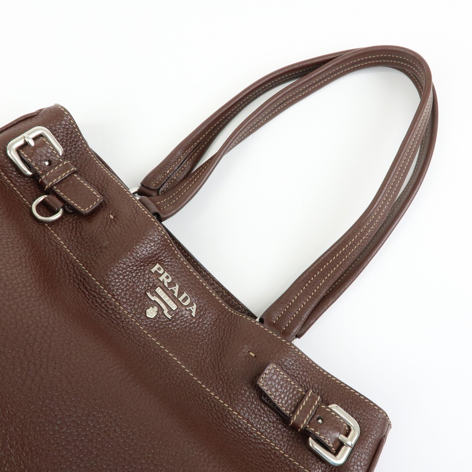 PRADA Vitello Daino Leather Shoulder Bag Tote Bag Brown BR3250