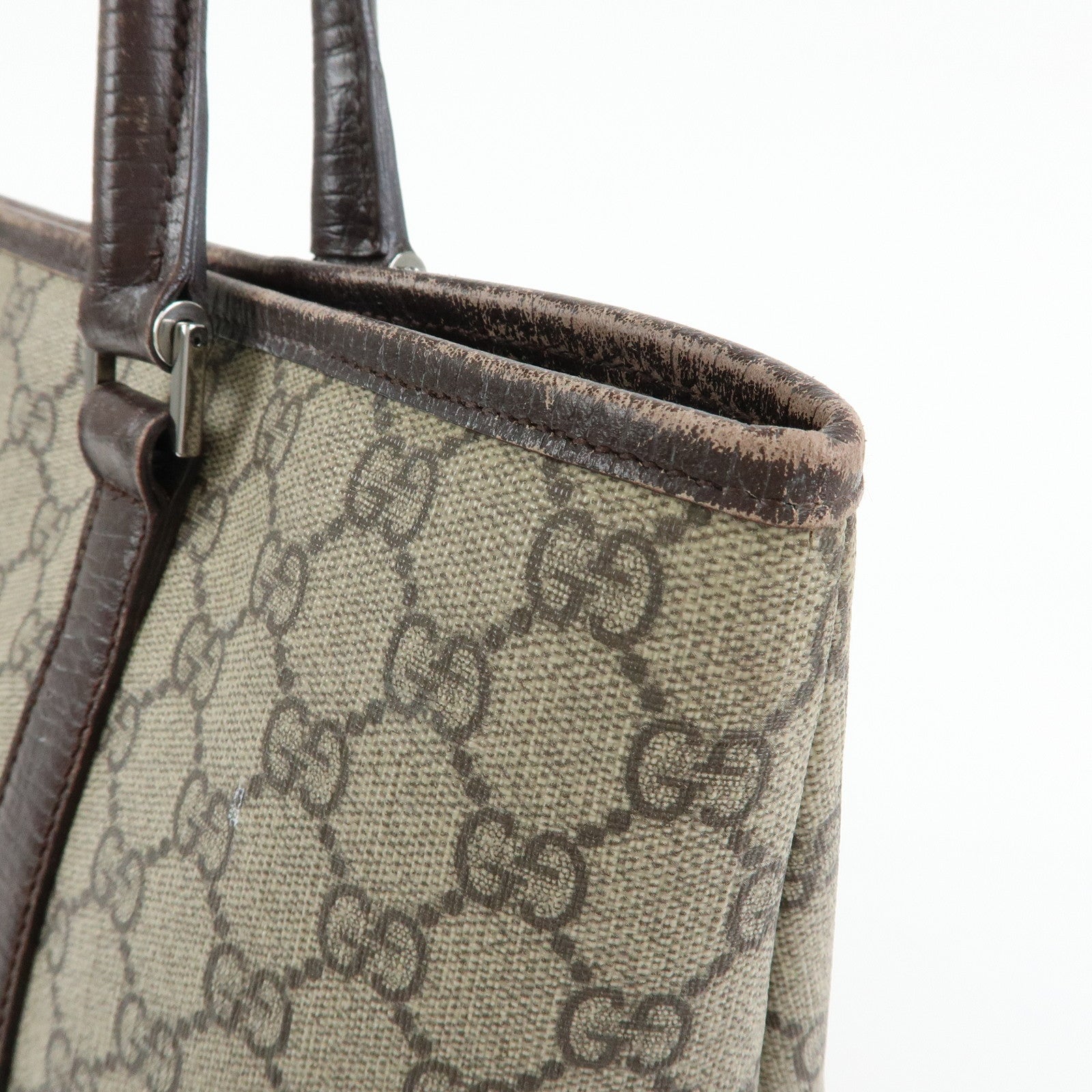 GUCCI GG Supreme Leather Tote Bag Shoulder Bag Beige Brown 114595