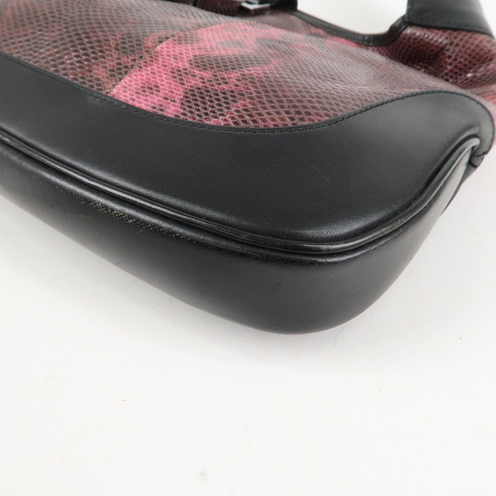 GUCCI Jackie Leather Python Shoulder Bag Black Pink 001.3306.3444 Used