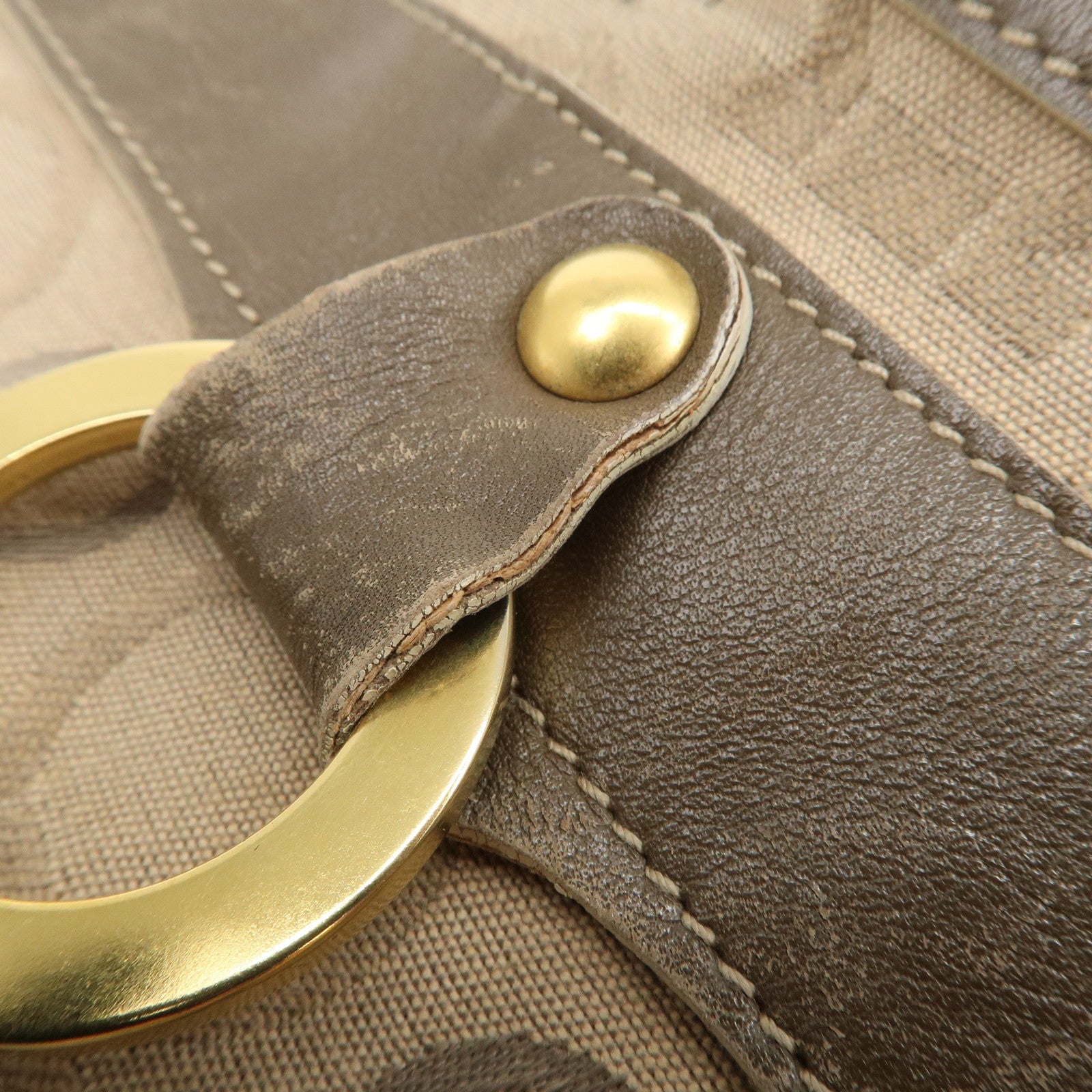 Ferragamo Gancini Canvas Leather Shoulder Bag Tote Bag Brown