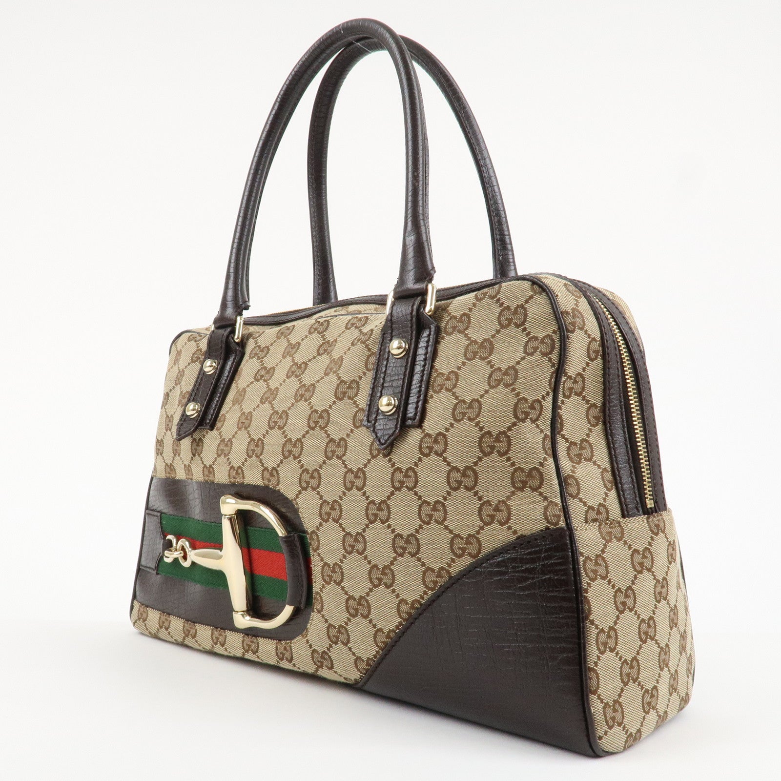 GUCCI Horsebit Sherry GG Canvas Leather Shoulder Bag Beige Brown 141503 Used