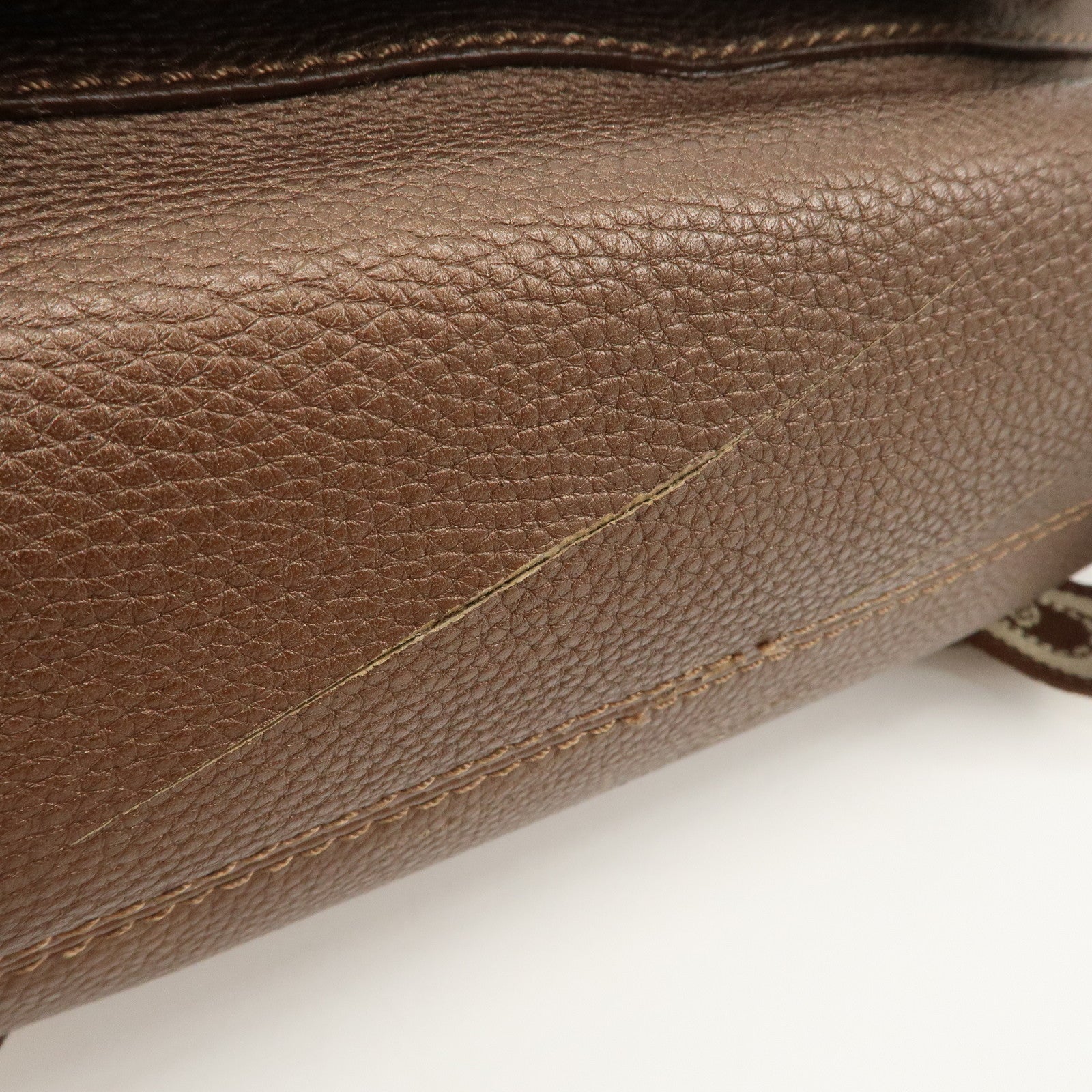 FENDI Seleria Leather Hand Bag Brown 8BN170