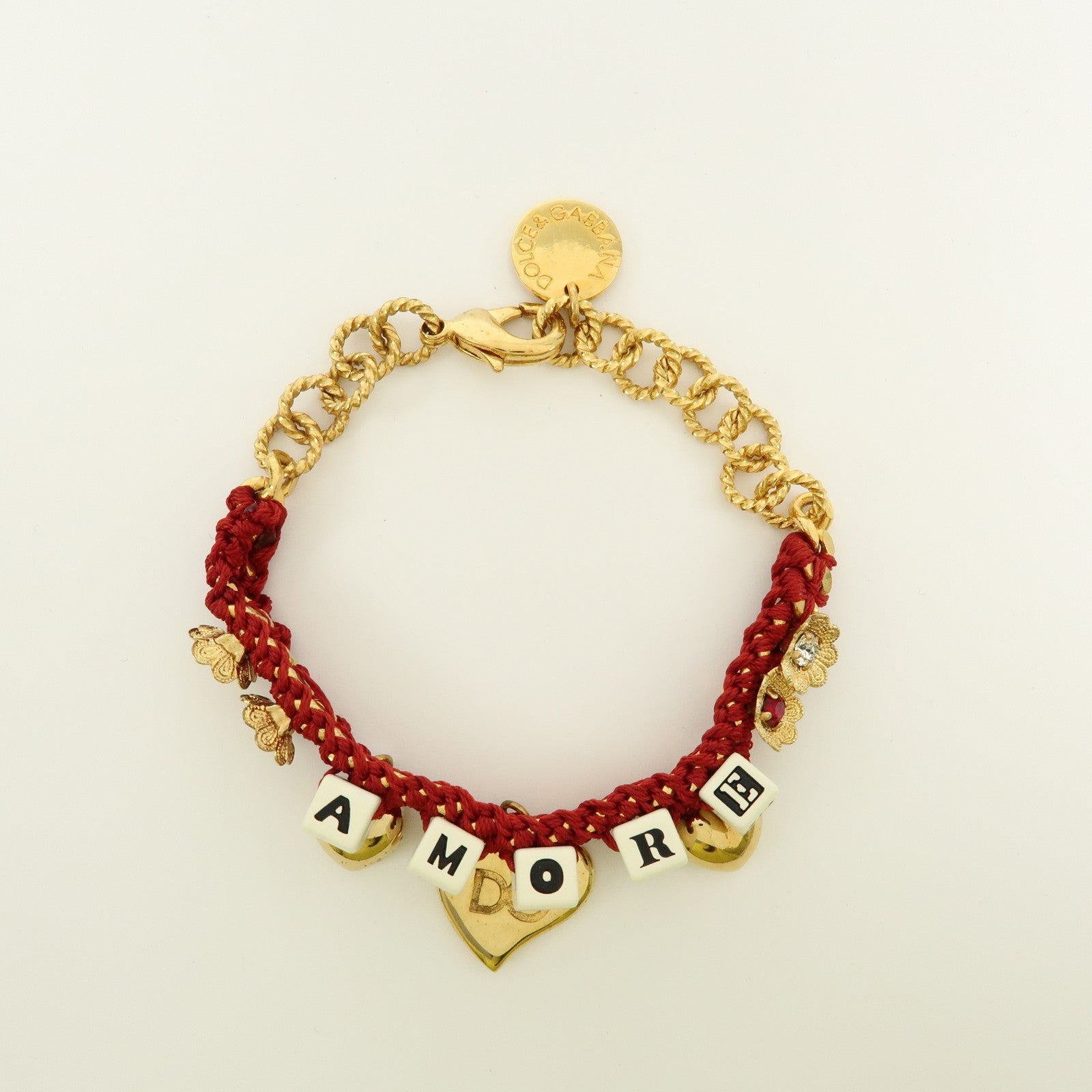 Dolce&Gabbana AMORE Heart Flower Motif Metal Bracelet Red Gold