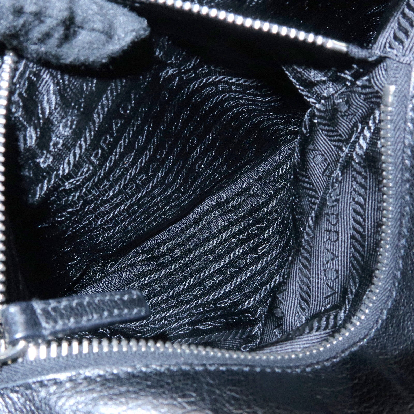 PRADA Triangle Logo Leather Hand Bag Shoulder Bag Black