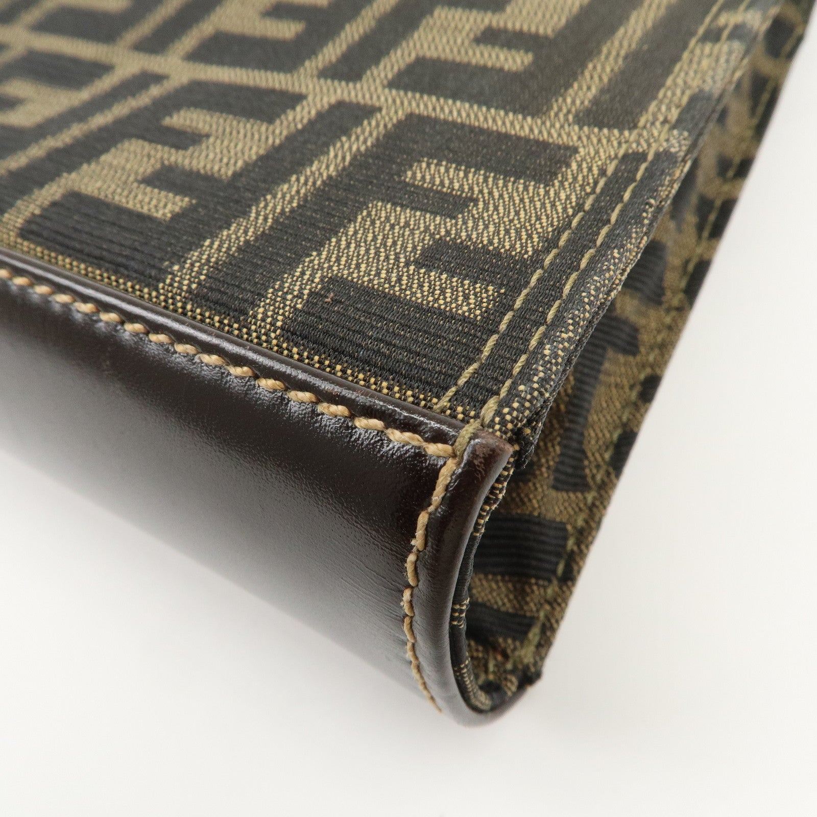 FENDI Zucca Canvas Leather Shoulder Bag Hand Bag Brown Black