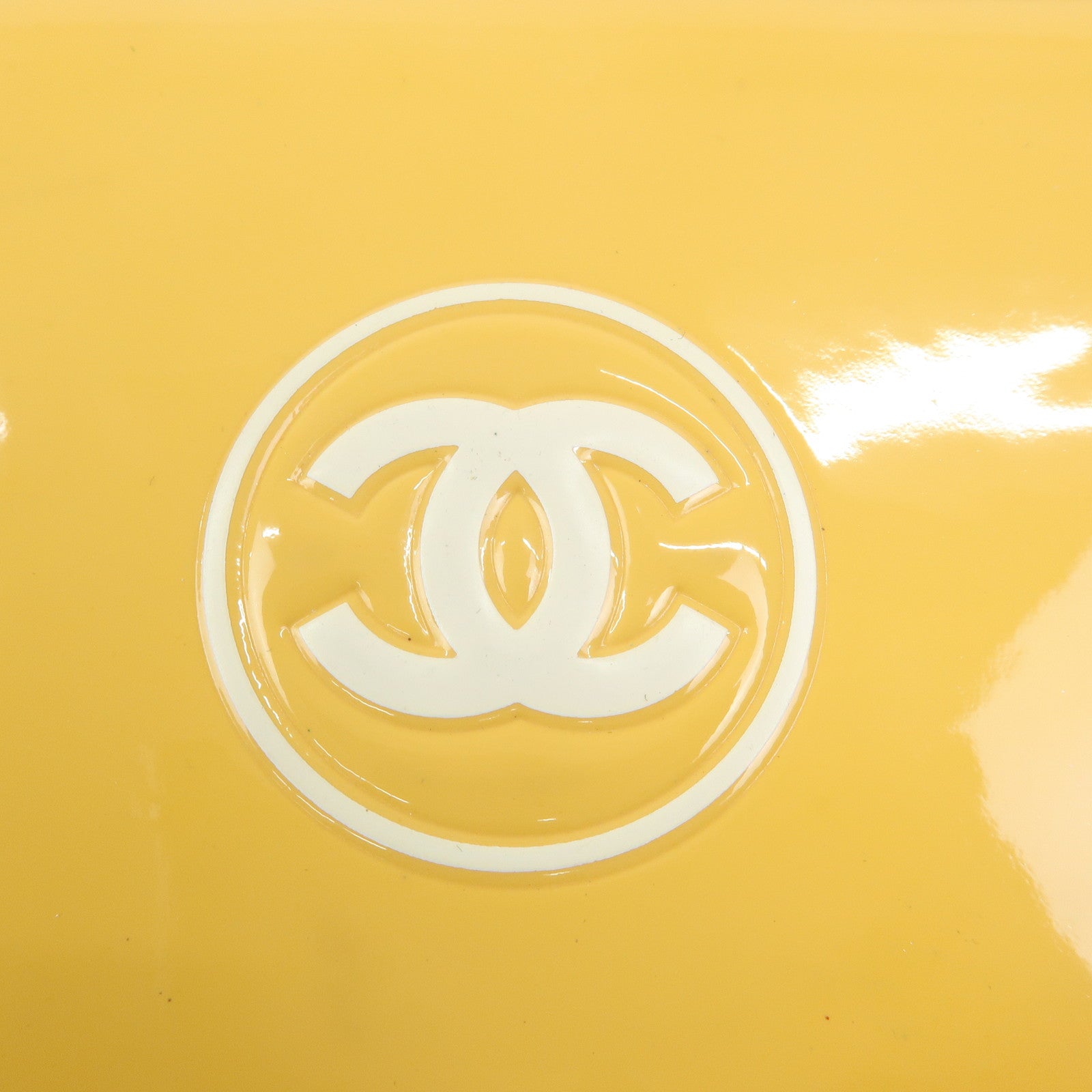 CHANEL Makeup COCO Mark Patent Leather Long Wallet Yellow