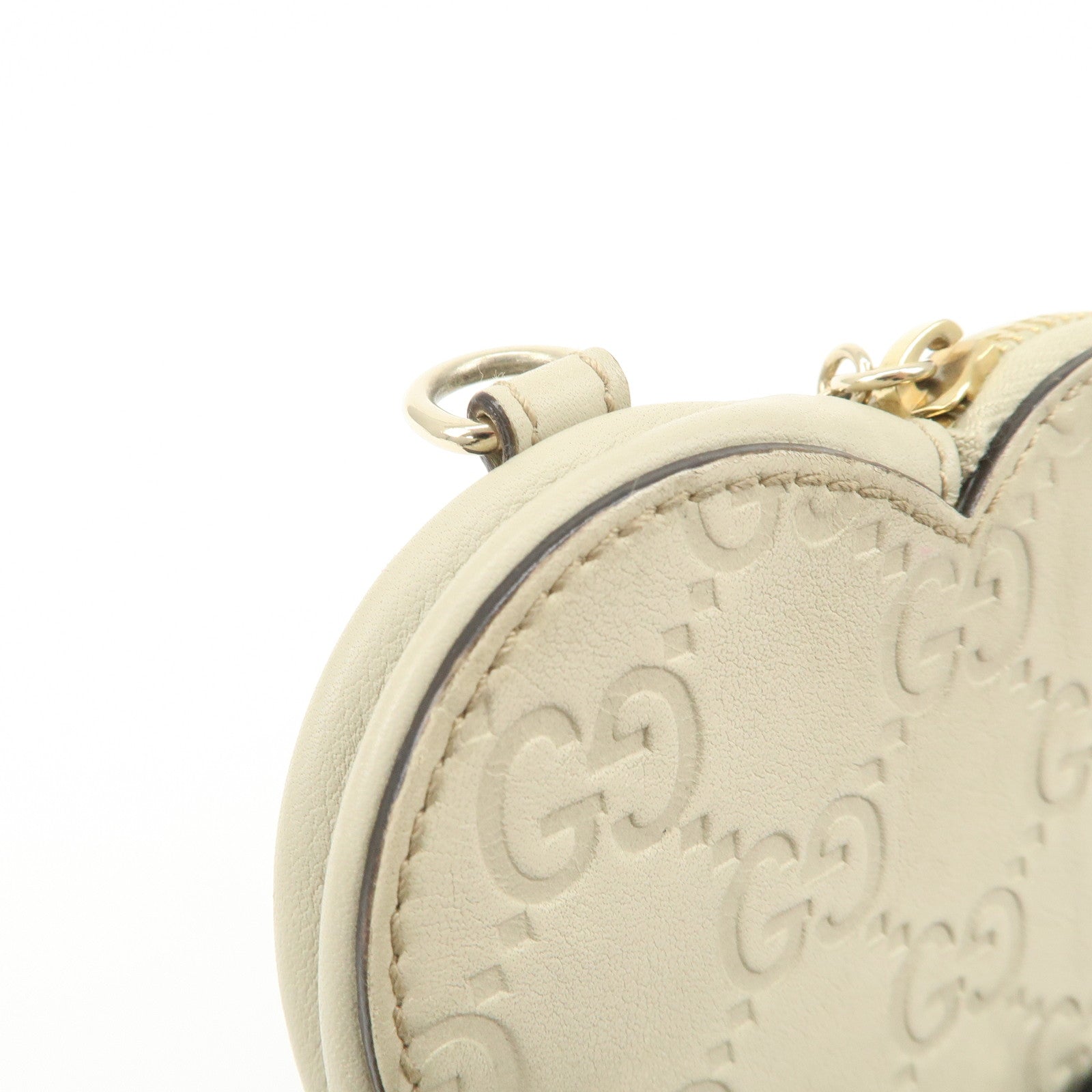 GUCCI Lovely Heart Logo Guccissima Leather Coin Case Ivory 152615