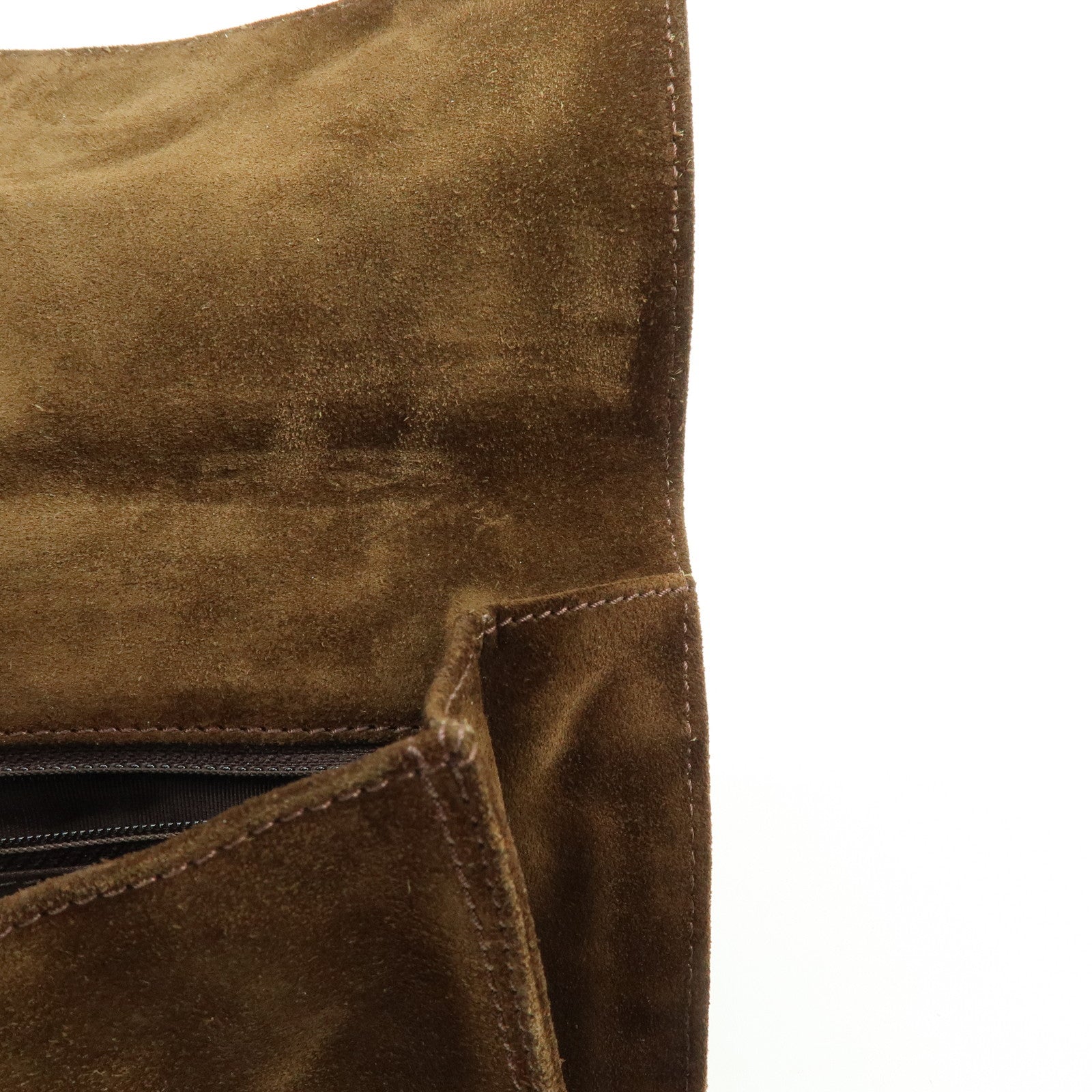 CHANEL Suede Shoulder Bag Crossbody Bag Brown