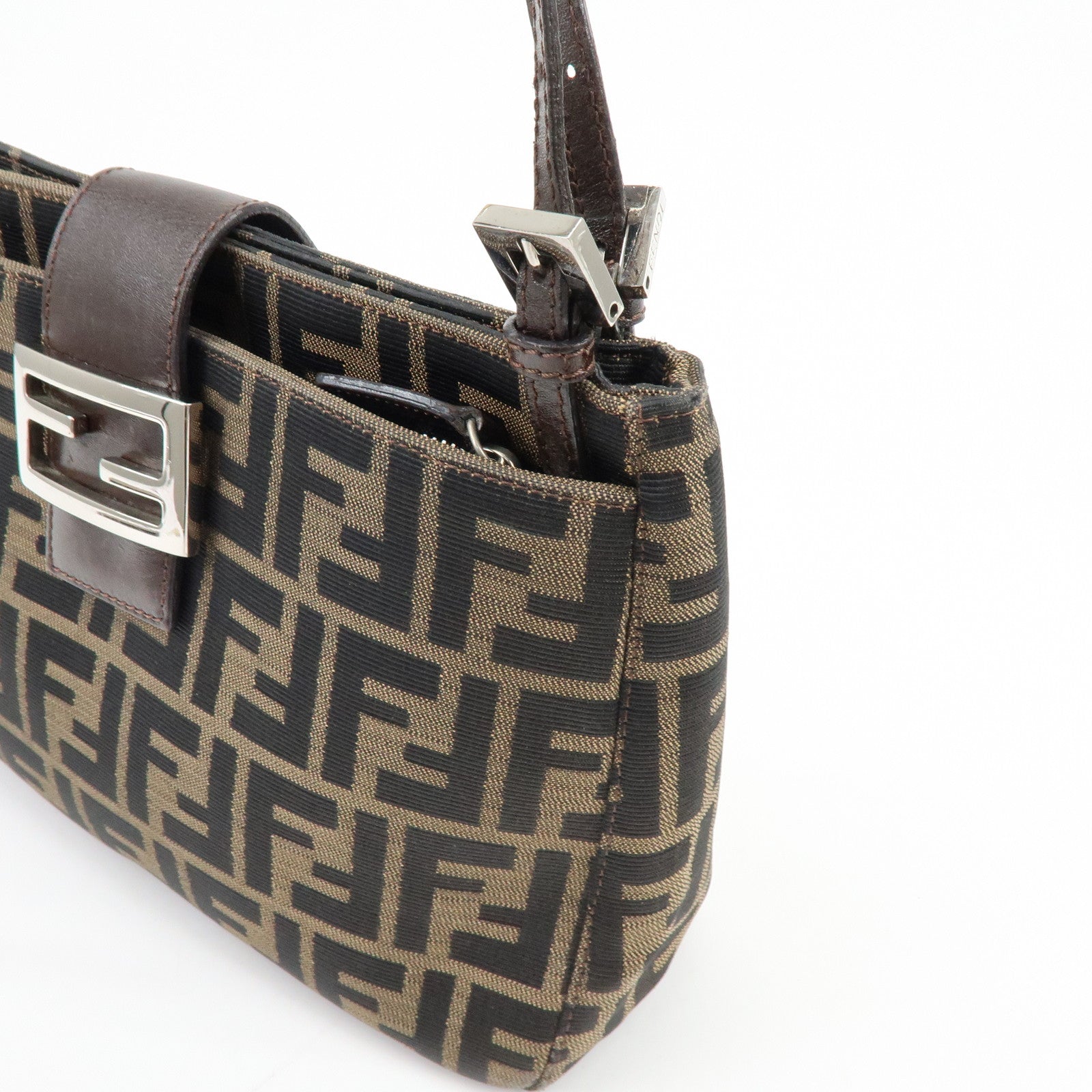 FENDI Zucca Canvas Leather Shoulder Bag Hand Bag Brown 26728