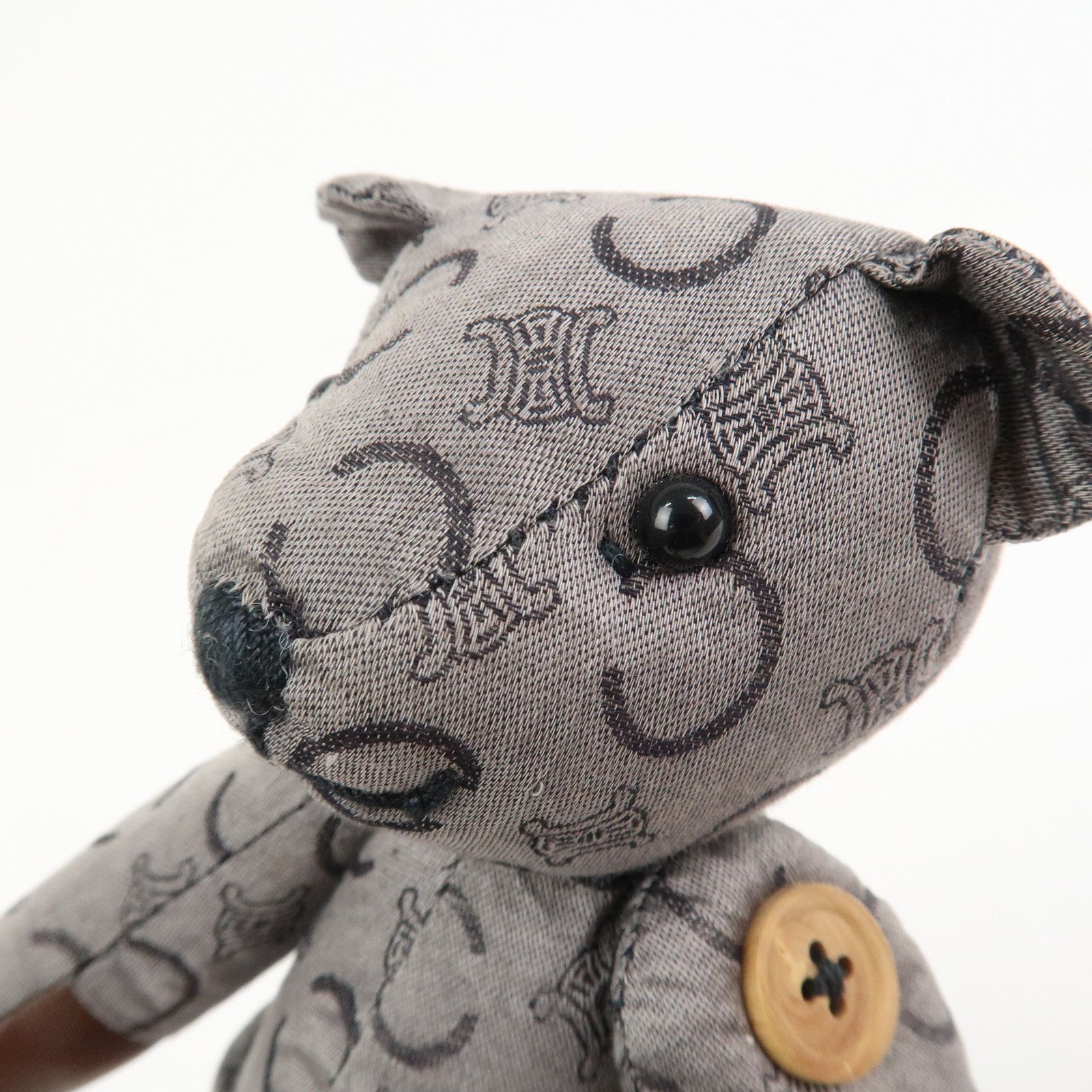 CELINE C Macadam Logo Canvas Leather Teddy Bear Stuffed Animal Gray